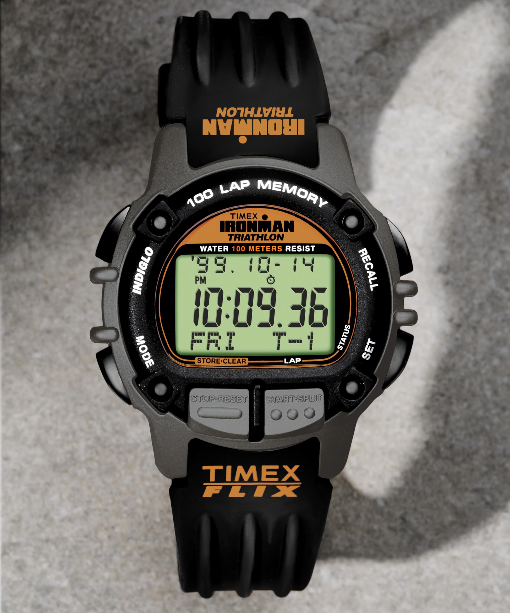 Timex TW5M63200 Ironman Flix 100 Lap Herren-Armbanduhr, 42 mm, schwarzes PU-Armband mit Digitalanzeige