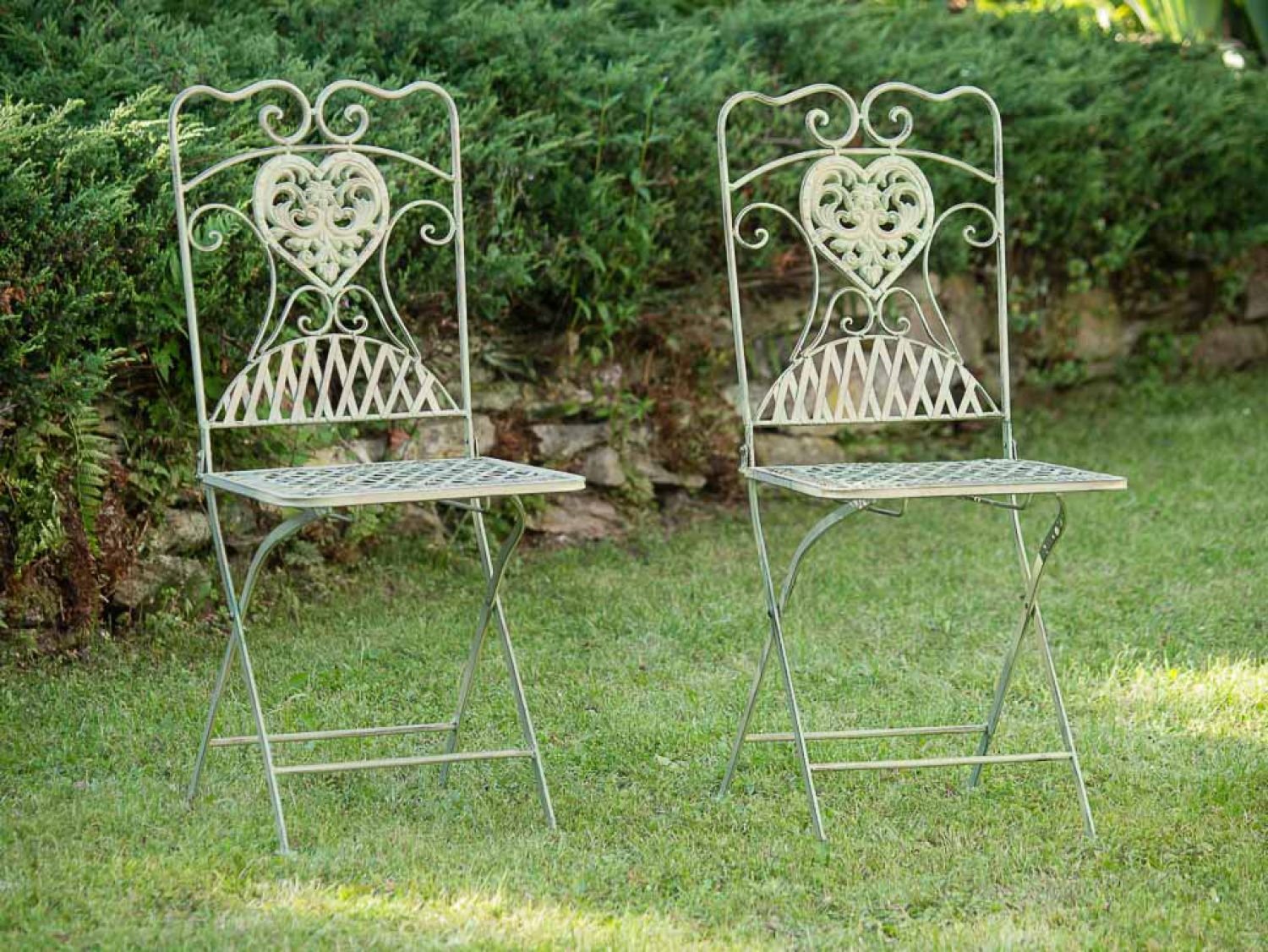 aubaho 2x foldable garden chair - antique style - iron - cream