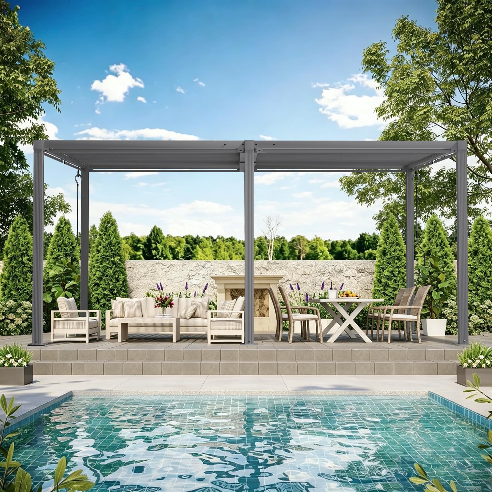 Photo 1 of SAILARY Louvered Pergola 12' x 16', Outdoor Aluminum Pergola with Reinforced Steel Roof, Heavy-Duty Hardtop Gazebo for Backyard Deck, Weatherproof Sun Shade Shelter, Grey