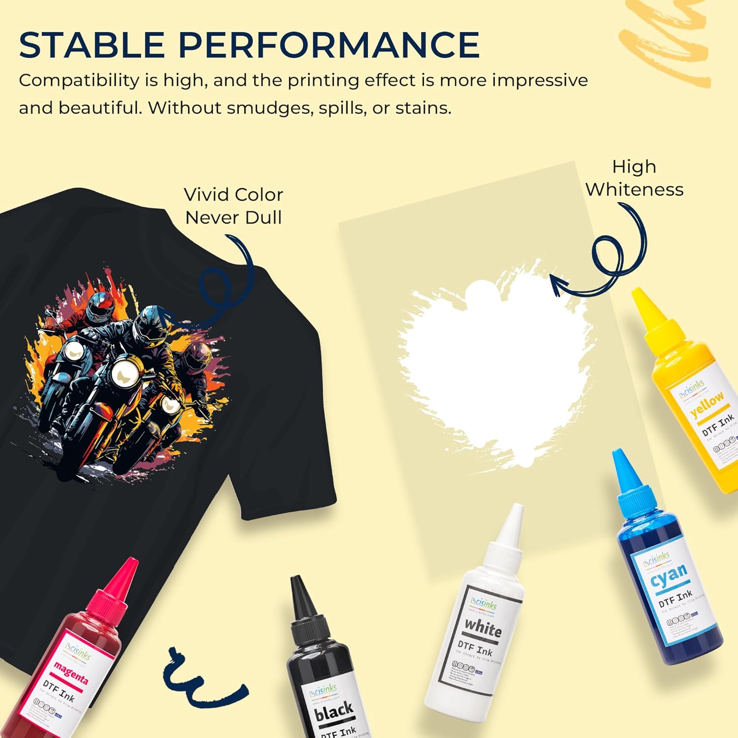 Premium DTF Ink Bottle Bulk Refill Set 600ML (100ml x 6, CMYK 2X Wh) - Direct to Film Heat Transfer Printing, Conversion Kit, Compatible w/DTF Film Cyan/Magenta/Yellow/Black/2x White