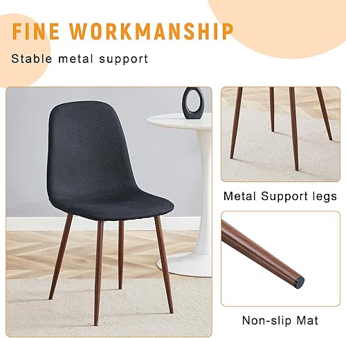 Miniatura 7 de Juego de 4 sillas de comedor modernas con patas de metal, asientos de lino y algodón de alta resistencia, arquitectura integral para comedor,