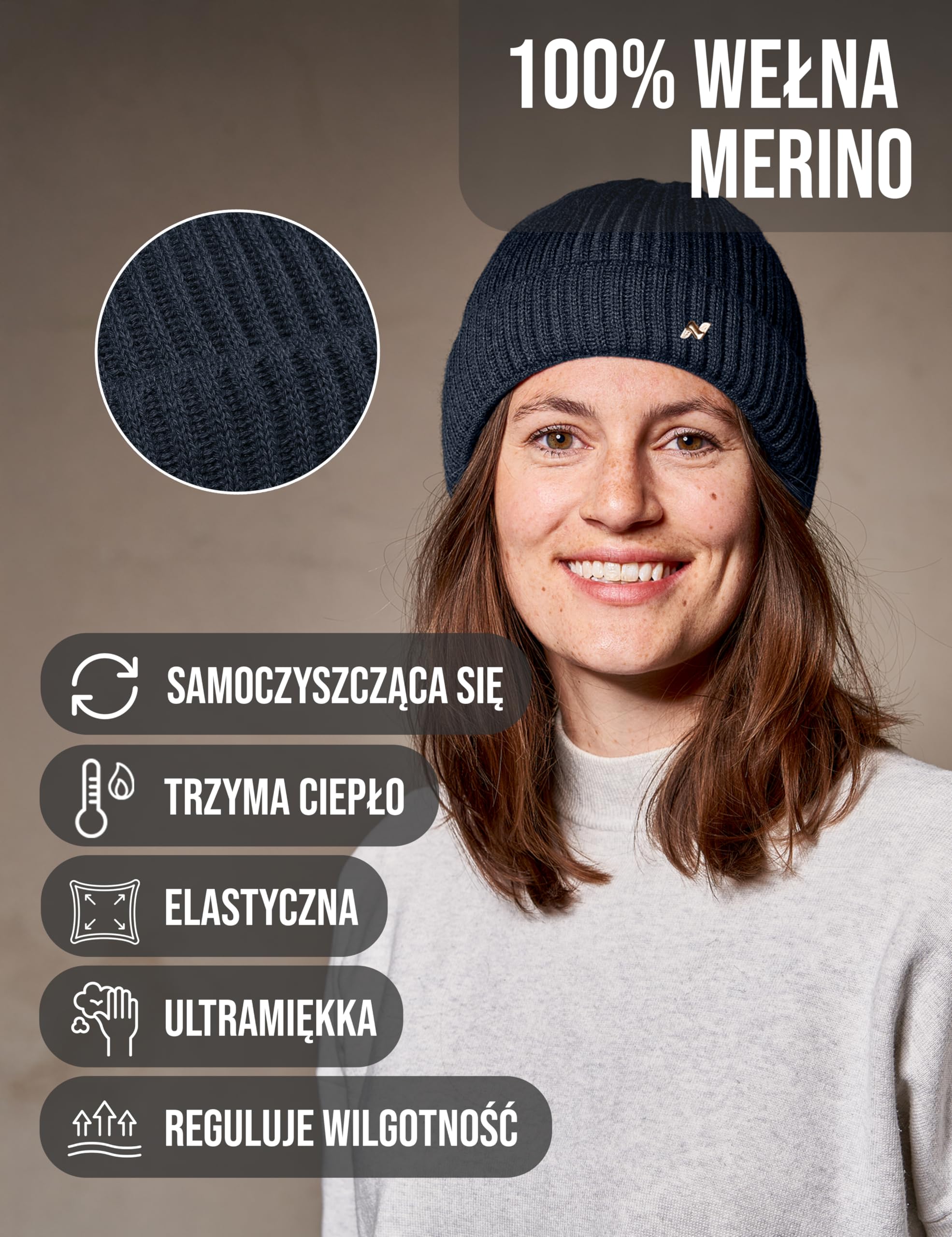 NYTTED® Czapka z merynosów, wyprodukowana w Niemczech, 100% najdelikatniejsza wełna z merynosów, czapka wełniana na jesień i zimę