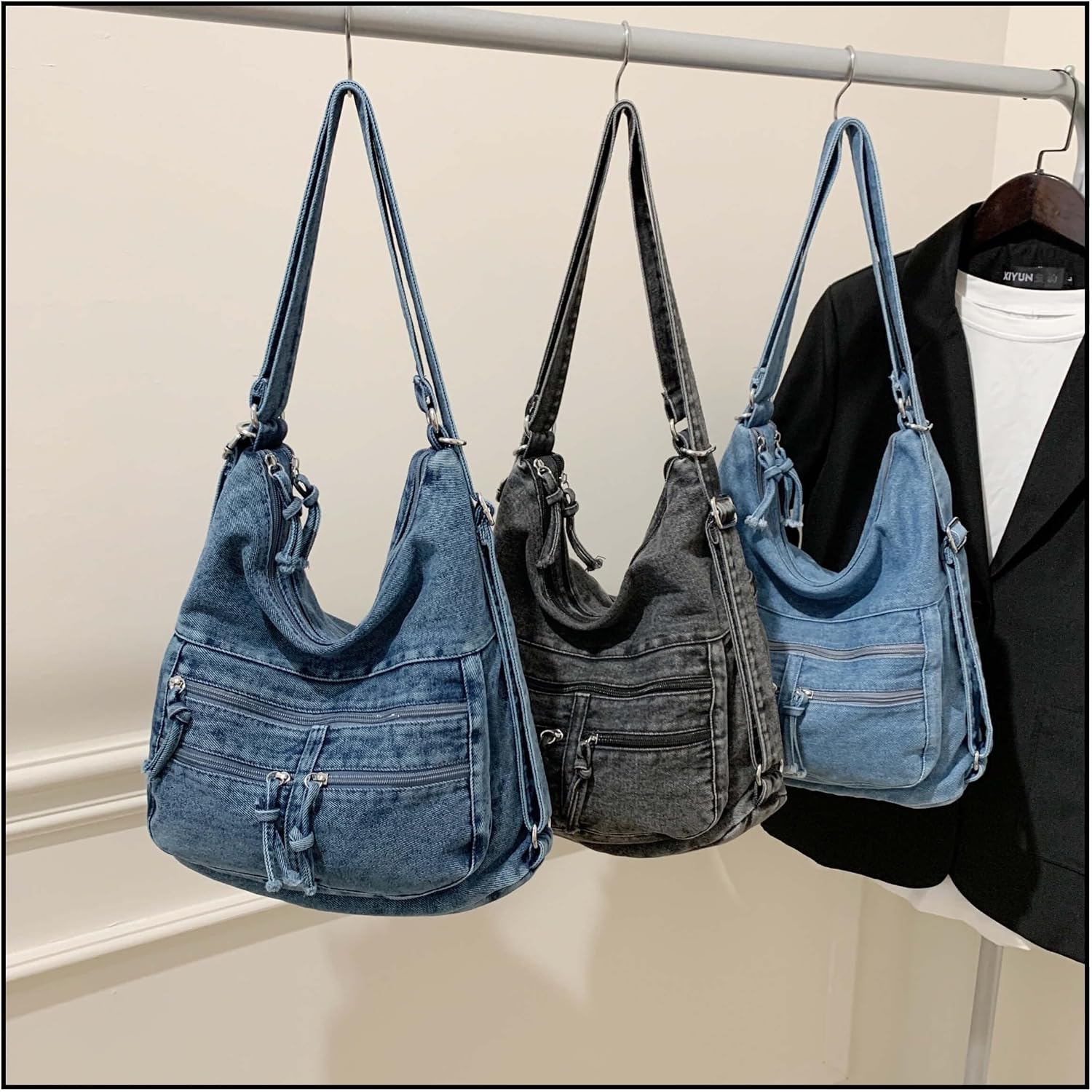 Y2K Vintage Denim Crossbody Purse for Women Multi-functional Slouchy Hobo Shoulder Bag image 3