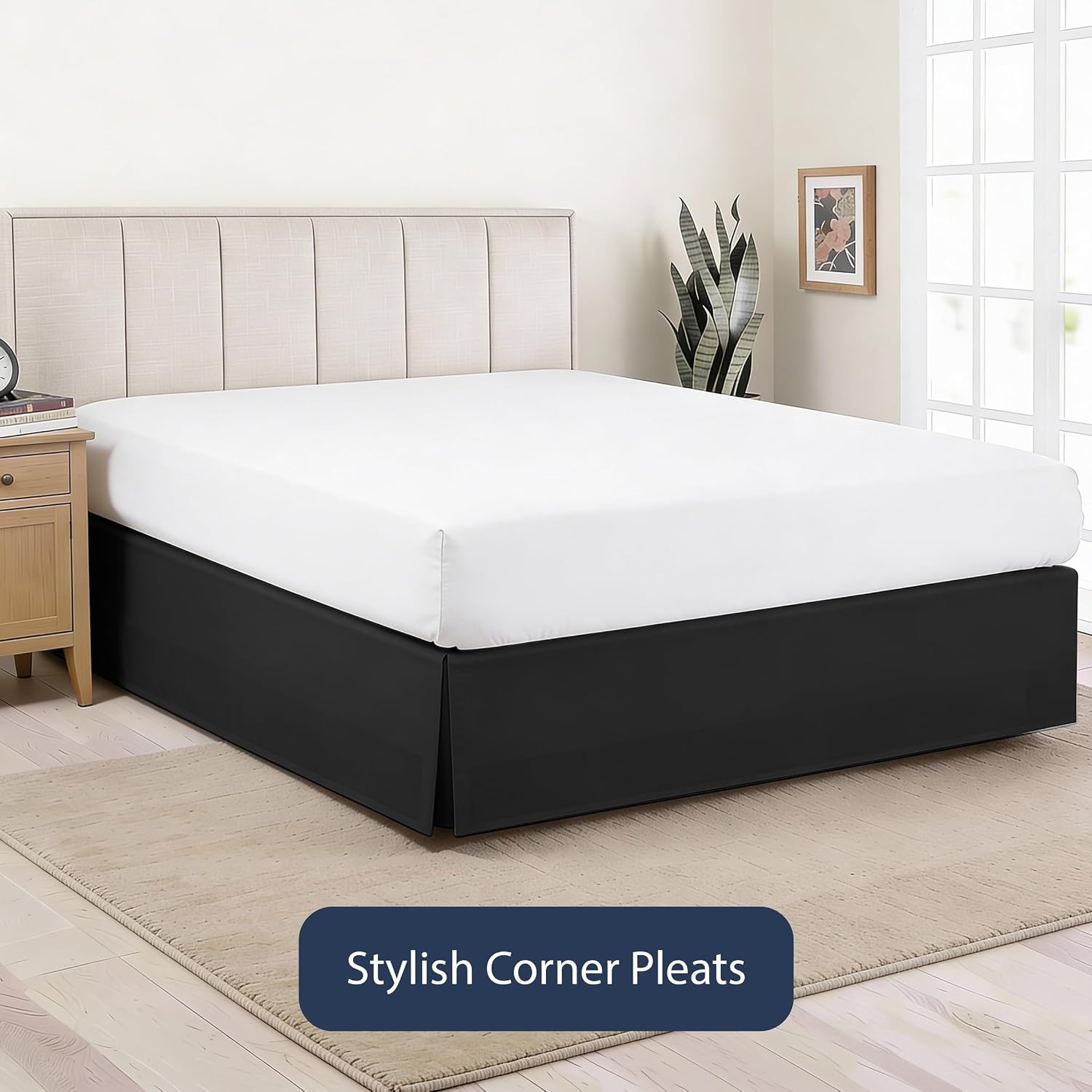 Luxury Hotel Tailored Bed Skirt, Box Pleats, 14 Inch Drop, California King, Black