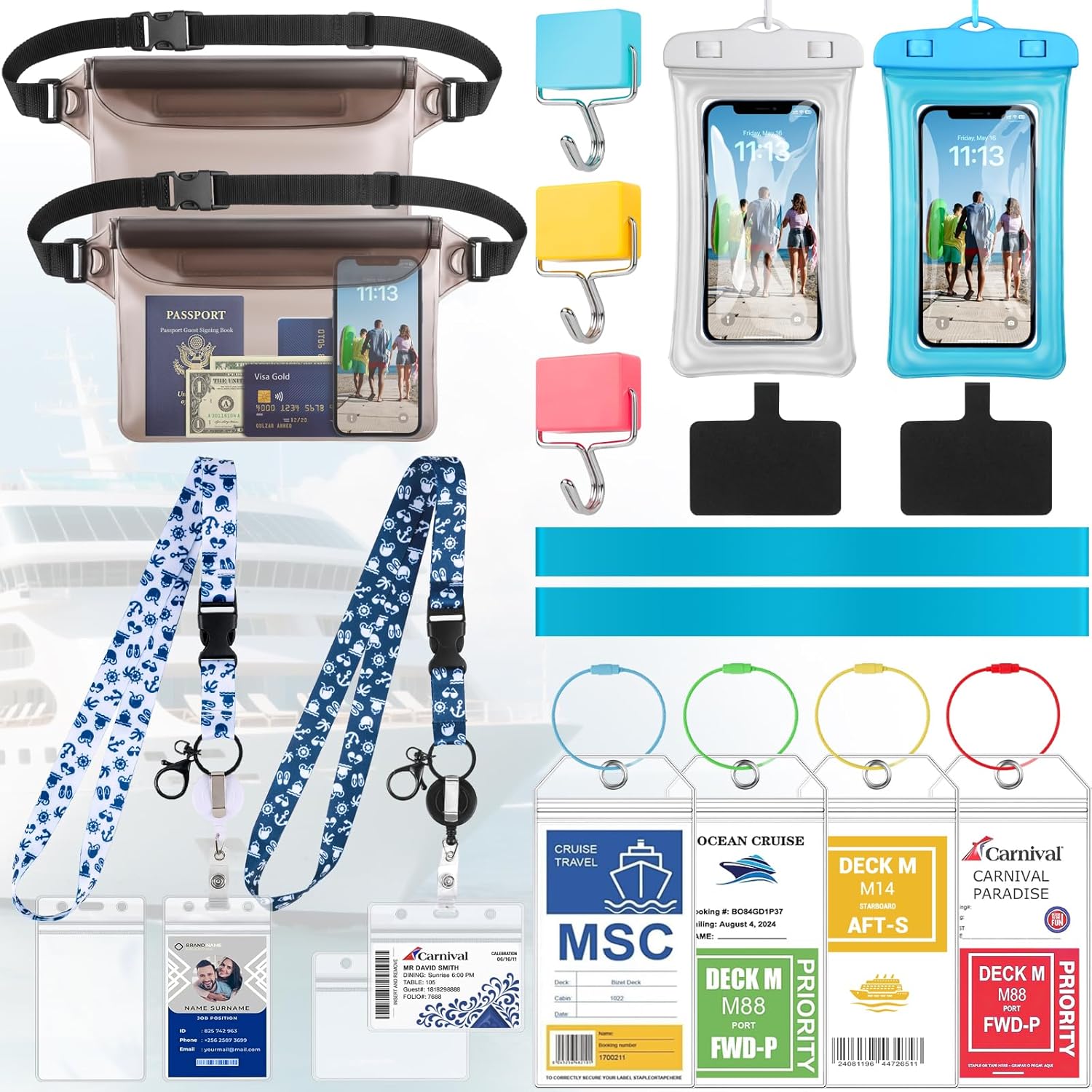 Cruise Ship Essentials 2026 - Complete Cruise Must-Haves Kit with Waterproof Fanny Packs(Translucent Black), Adjustable Lanyards, Magnetic Hooks, Luggage Tags, Waterproof Phone Cases & Towel Bands