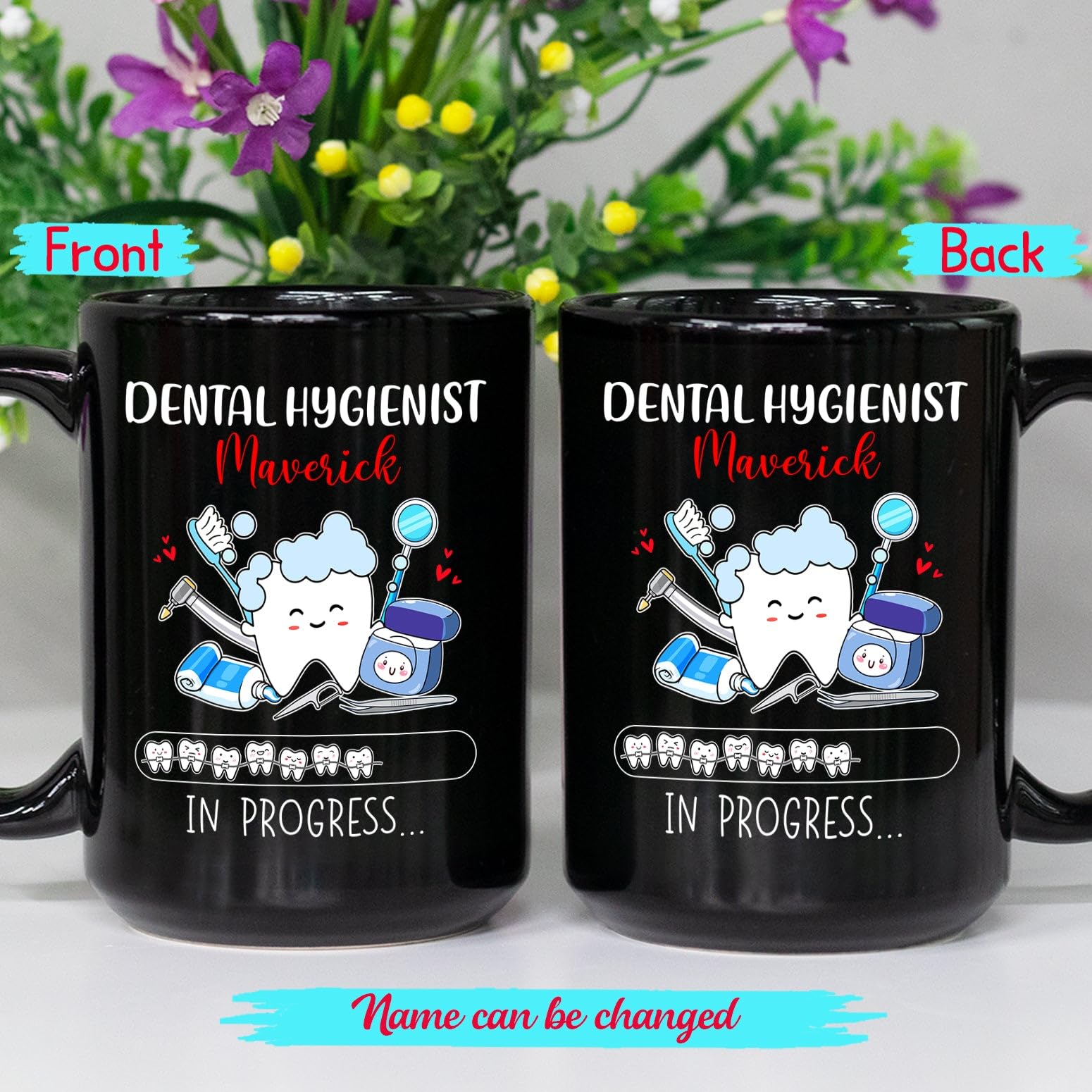 Personalized Dental Hygienist In Progress Black Ceramic Mug, Future Dental Hygienist Coffee Cup Gift, Custom Name Coffee Mug Gift For Dental Student Graduation, Loading Dentist Dental Hygienist Mug