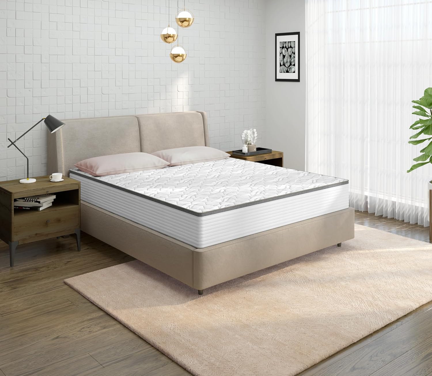 Golden Gate Beds Memory Foam Hybrid Mattress (Full) Medium-Firm Comfort with Quilted Support, Pressure Relief, and 6 Layers of Foam and Springs, 10-Inch Thickness – White