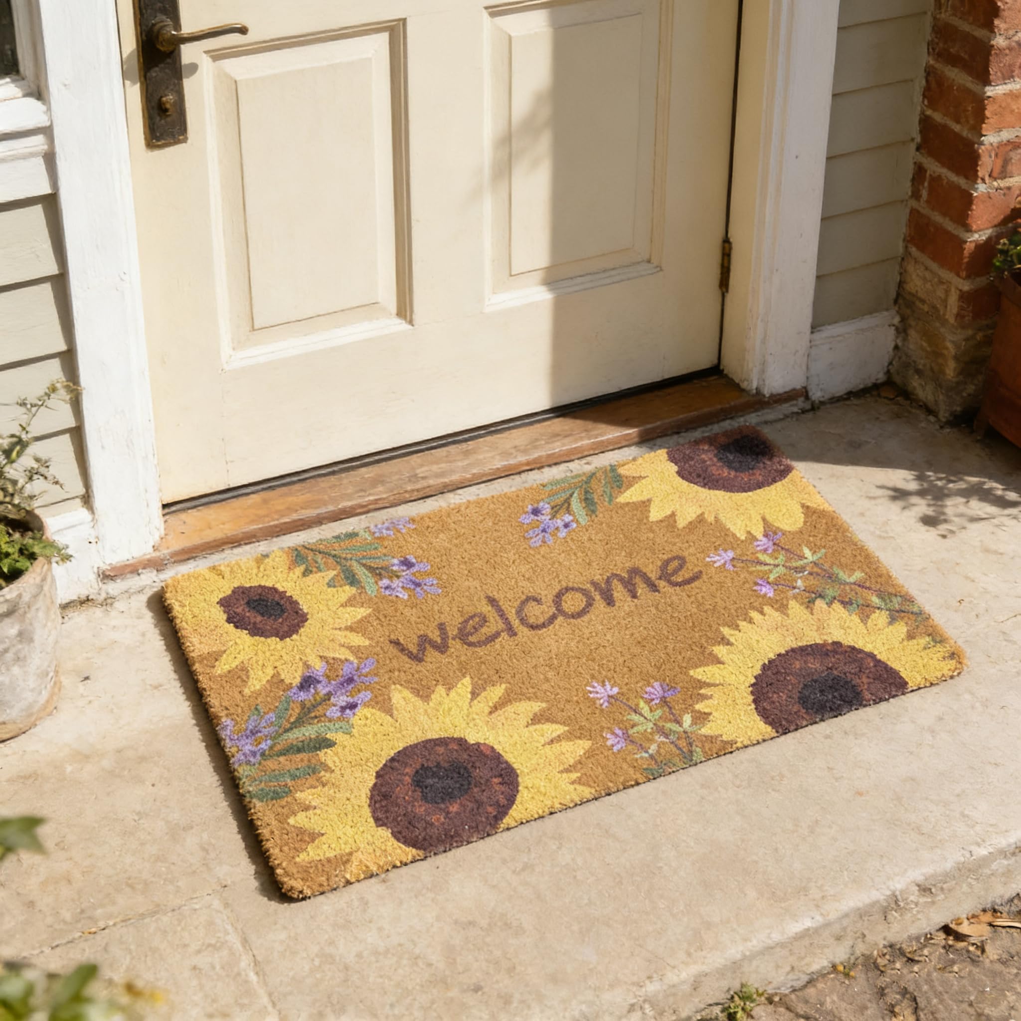 Door Mat Indoor Outdoor Entrance, 40x60 cm Faux Coir Front Door Mats with Thick Bristles, Decorative Colorful Spring Flower Doormat Inside, Non Slip Backing Outside Welcome Rug for Door Decor, Small