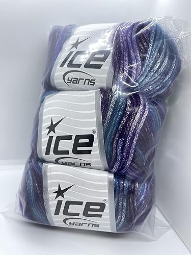 Miniatura 7 de Ice Yarns Picasso - Paquete de 3 hilos de color azul, lila, uva, morado con sutil brillo peinado, 3 x 125 yardas (9.8 x 377.3 ft), 3 x 1.76 onzas (3
