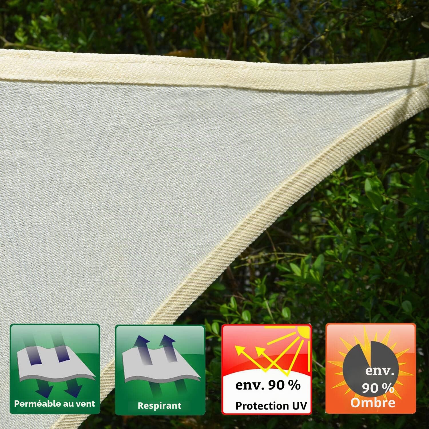 AMANKA 8x8x8 Voile d'Ombrage Triangulaire - 90% UV Protection - Toile d'Ombrage Perméable - Toile Pergola Voiles d'Ombrage pour Patio Bache d'Ombrage Parasol Toile Perméable Protege Soleil Terrasse