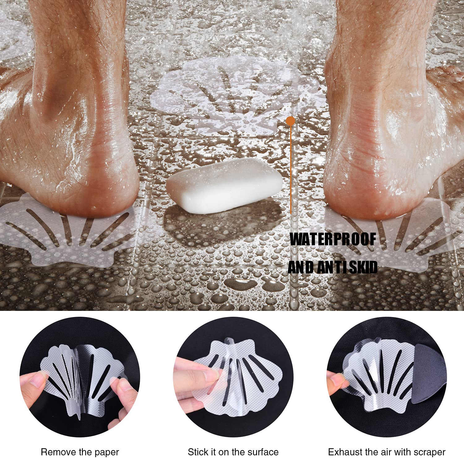 Secopad Adesivi Antiscivolo per Vasca da Bagno, 24 Pezzi, per Vasca da Bagno, Doccia, battistrada Adesivi, Raschietto (Trasparente