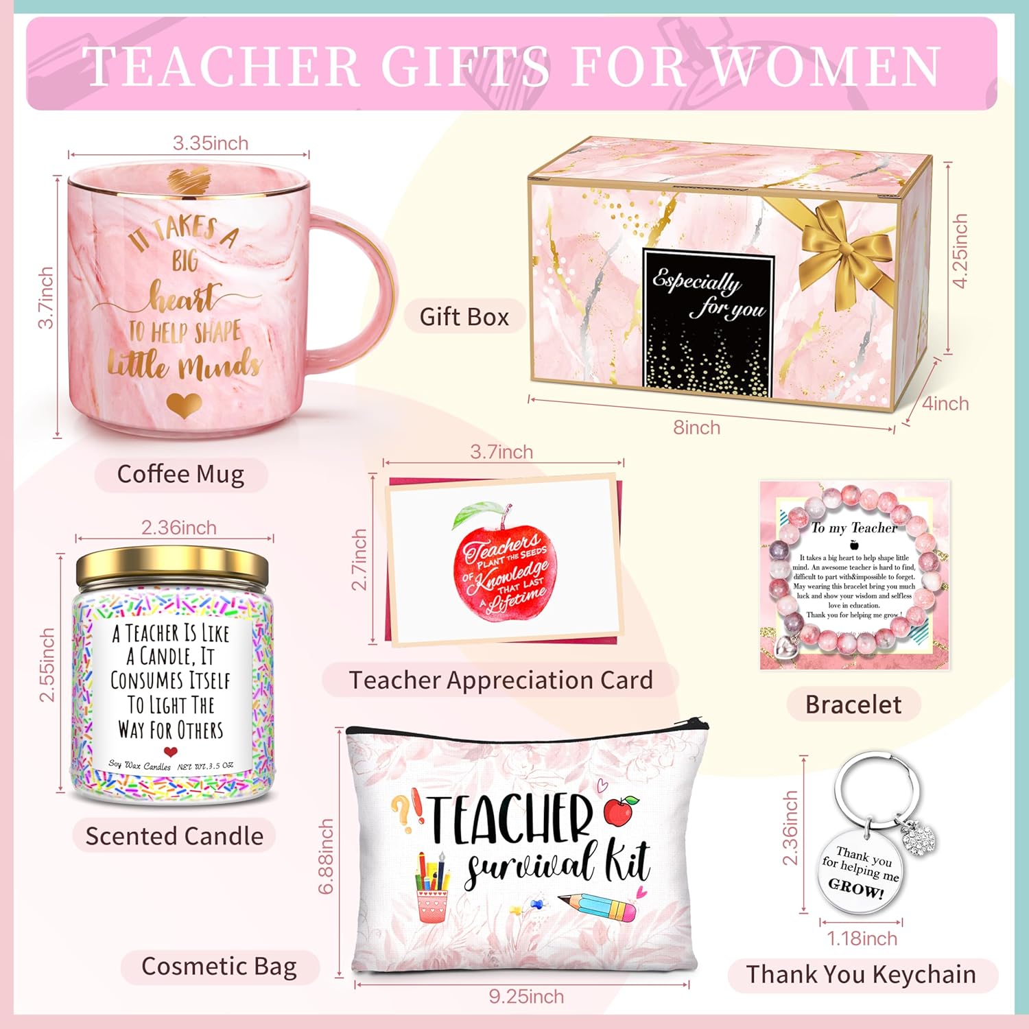 Teacher Appreciation Gifts Thank You Basket for Women Teacher Gift Sets from Student Big Heart Pink Coffee Mug Graduation Gifts Unique Christmas Ideal for Teachers - Image 2