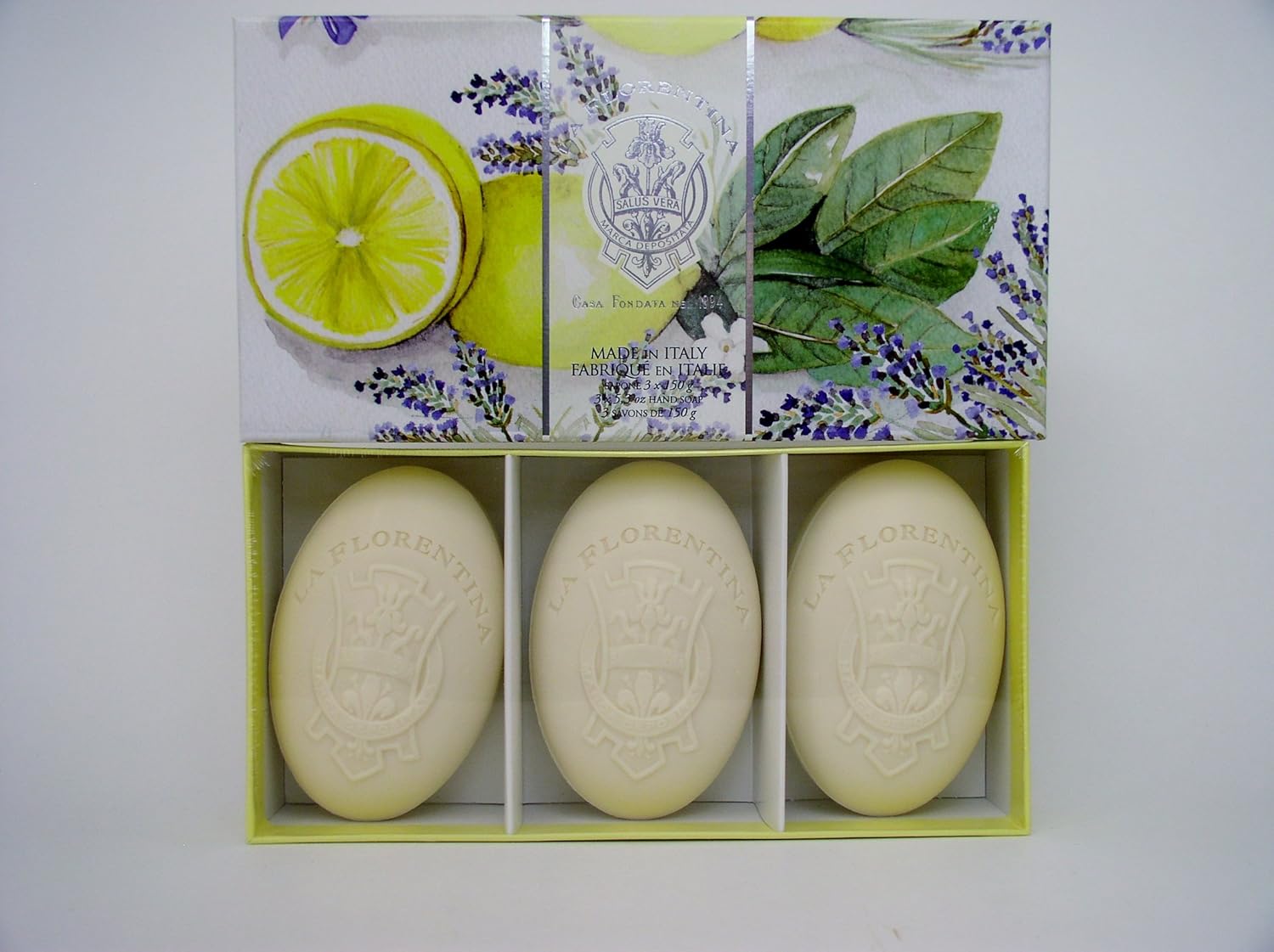 La Florentina Lemon Lavender Luxury Italian Soap Set, 3 x 5.3 oz, Imported From Italy