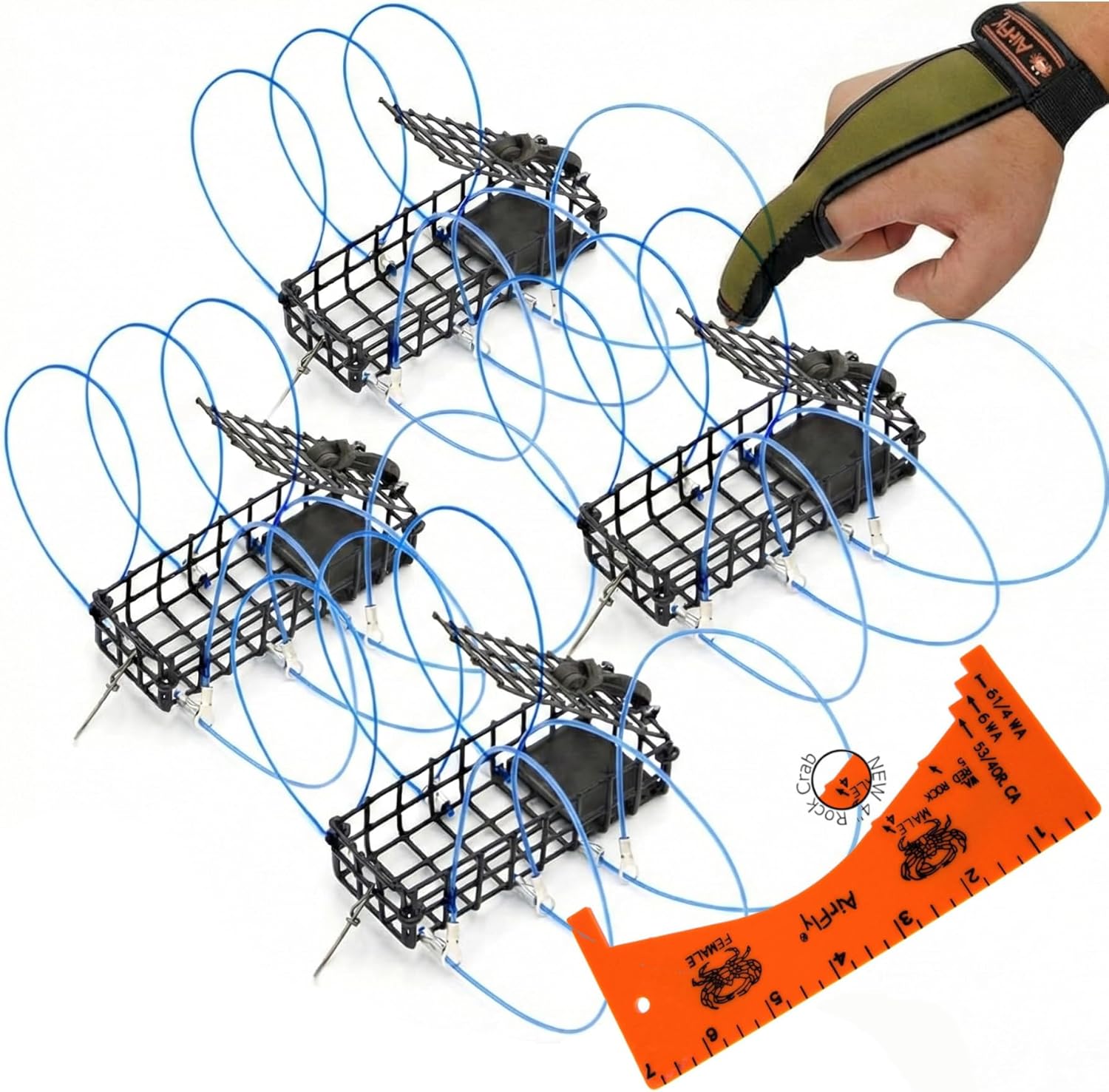 AirFly Heavy Surf 6-Loop Crab Trap for Fishing Poles – Lead-Free, USA-Made, Premium Durable Loops – Ideal for Dungeness, Blue, Rock Crabs – Includes Bait & Reserve Loops
