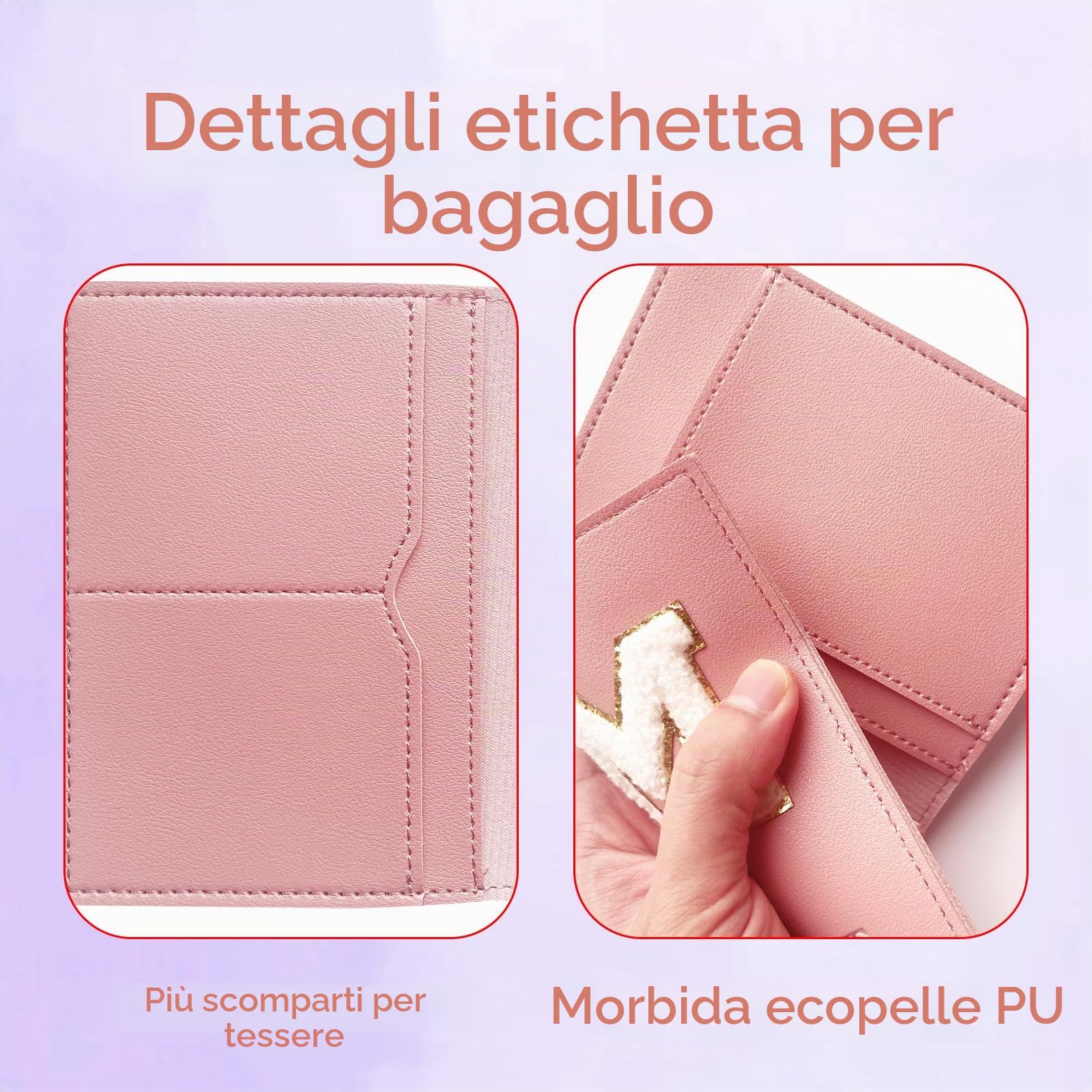 Porta Passaporto Rosa ed Etichette per Valigie Cover Passaporto con Lettere, Pelle PU,Porta Passaporto da Viaggio Donne, Regalo Donna, Adolescenti, Ragazze (Passaporto con lettere-A)