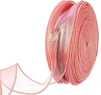 Vista 33 de MECCANIXITY Cinta de Organza Transparente con Alambre Brillante de 2 3/8" de Ancho, Cintas de Gasa Iridiscente Pastel de 3 Yardas Color Beige