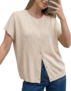 Arach&Cloz Summer Cardigan for Women Wool Blended Short Sleeve Light Cardigans Trendy 2026 Oversized Casual Tops