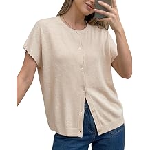 Arach&Cloz Womens Wool Blend Oversized Lightweight Cardigan Short Sleeve Summer Casual Sweaters Tops