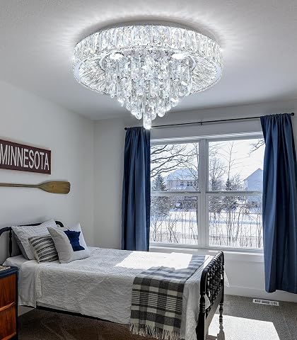 Modern Crystal Chandelier for Dining Room with Dimmable LED Light and Remote Con