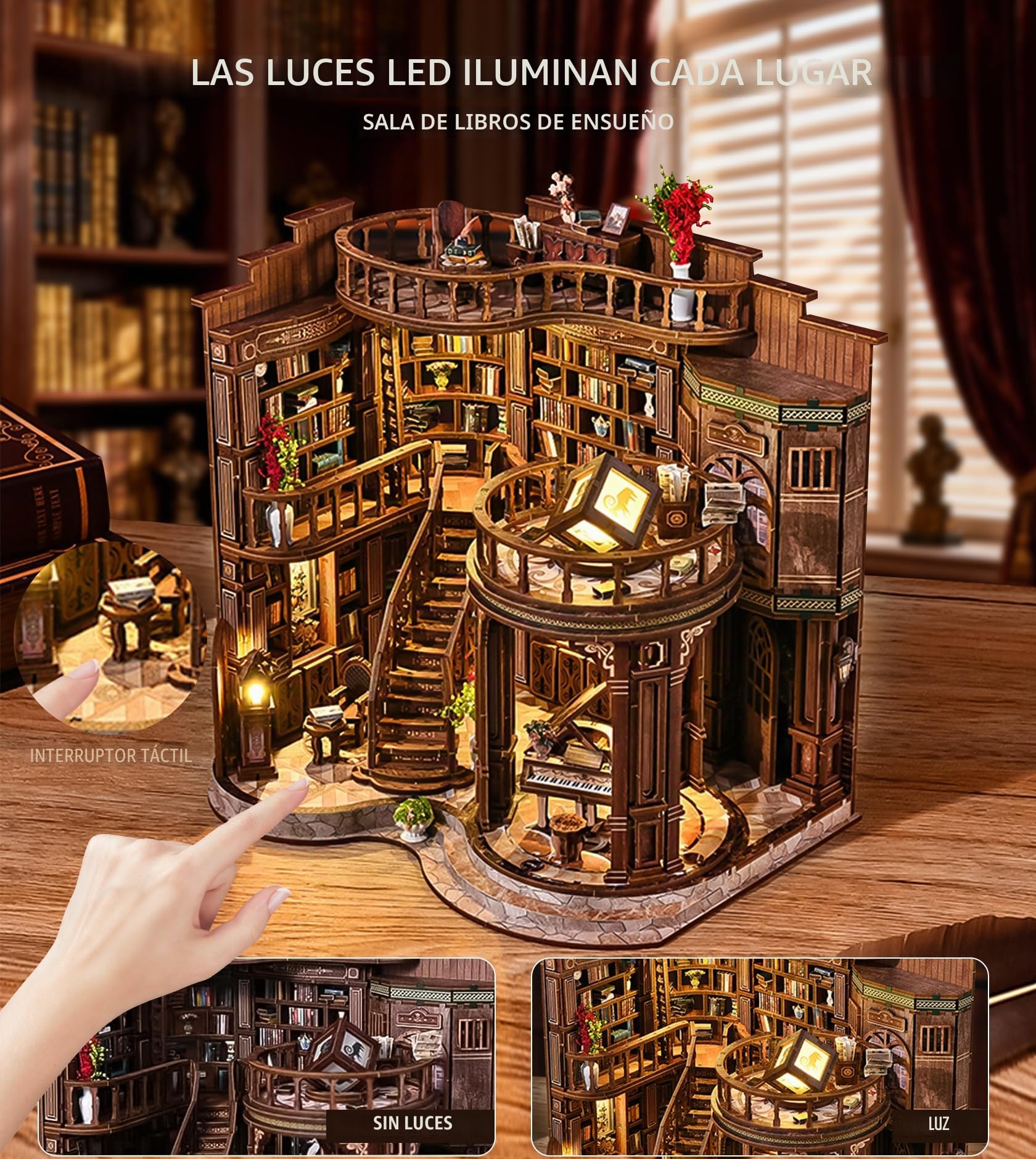 Spilay Book Nook, Dreamy Book Hall Maquetas Para Construir Adultos Luz LED, Puzzle 3D de Madera Creativo – Regalo Único para Amantes de los Libros (Navidad, Cumpleaños, San Valentín)