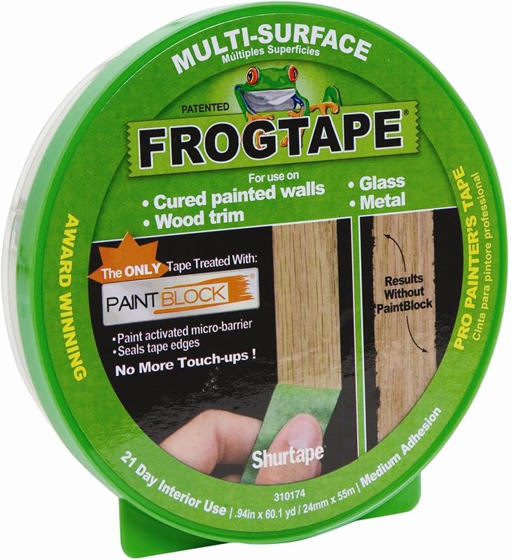 FrogTape Multi-Surface Painters Tape with PAINTBLOCK, 1 Inch Wide (0.94 in. x 60 Yds), Medium Adhesion, Green, 1 Roll (1358463)(Pack of 14)