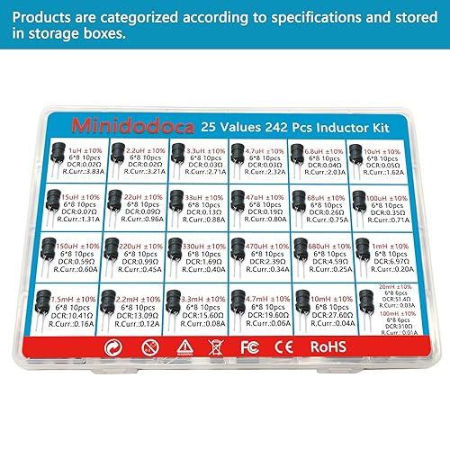Vista 14 de Kit de inductores de anillo de color minidodoca 30 valores 300 piezas de 1 uH a 4.7 mH 0.5 W 1/2 W, kit surtido de 10% de tolerancia 0410