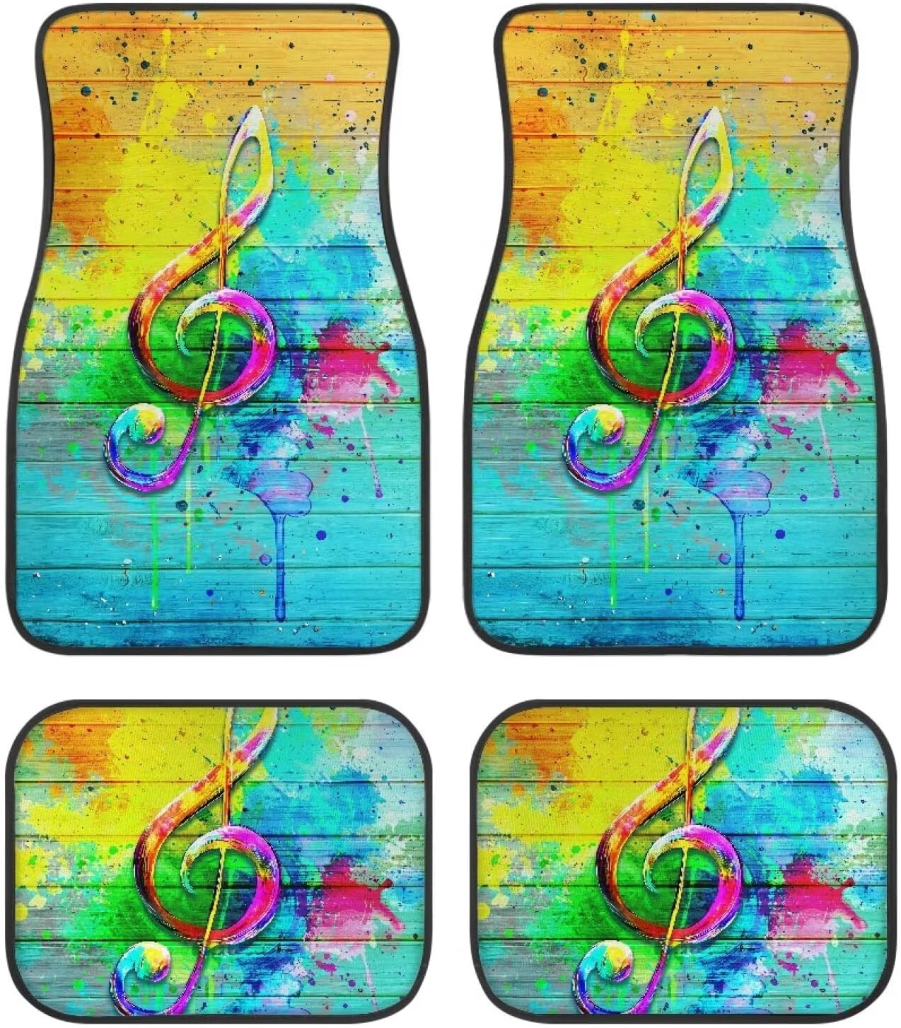 Amzbeauty Colorful Artistic Musical Print Car Floor Mats Front Back Anti-Slip for Most Cars SUVs and Trucks