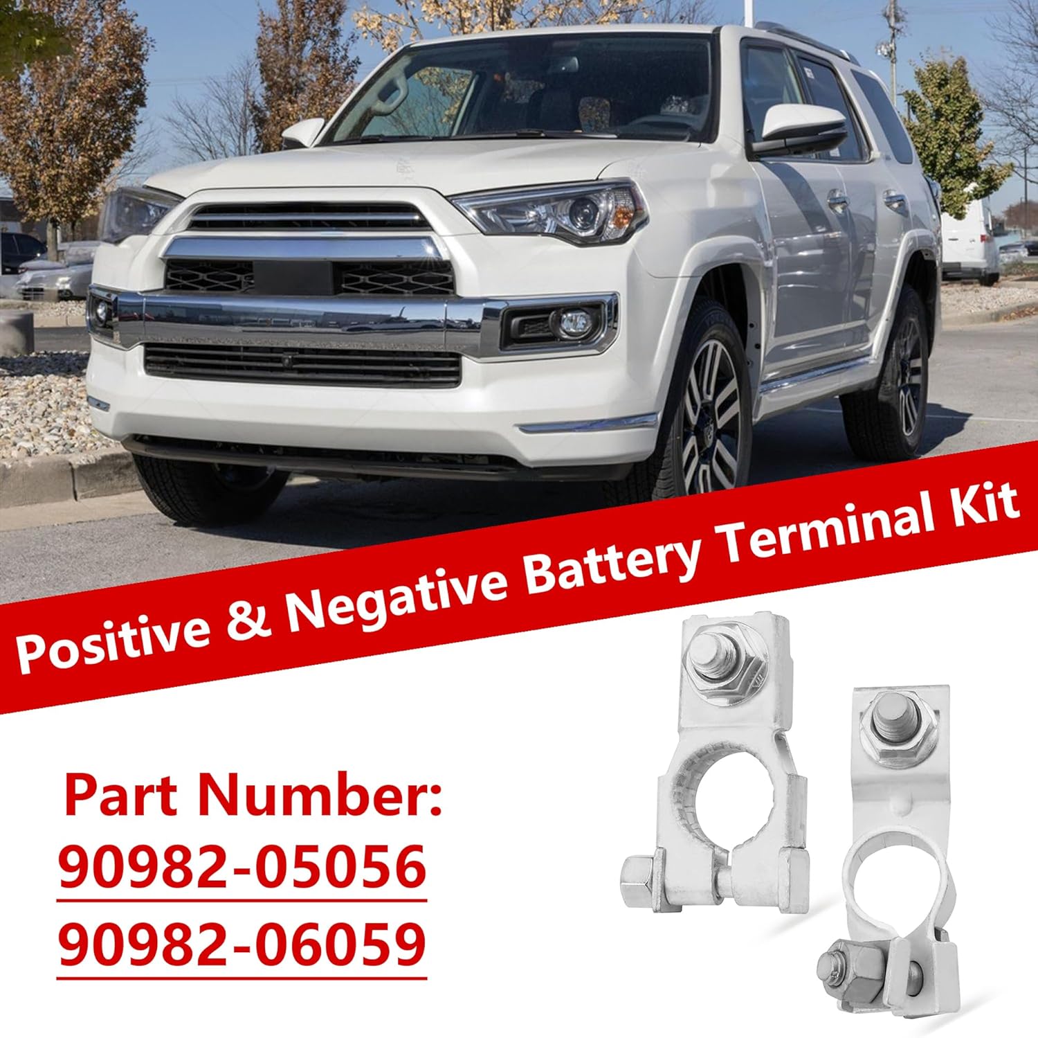 Positive & Negative Battery Terminal Kit for Toyota 4Runner 2010-2014 for Toyota RAV4 2013-2018 Battery Cable Terminal End Replace 90982-05056 90982-06059 2Pcs