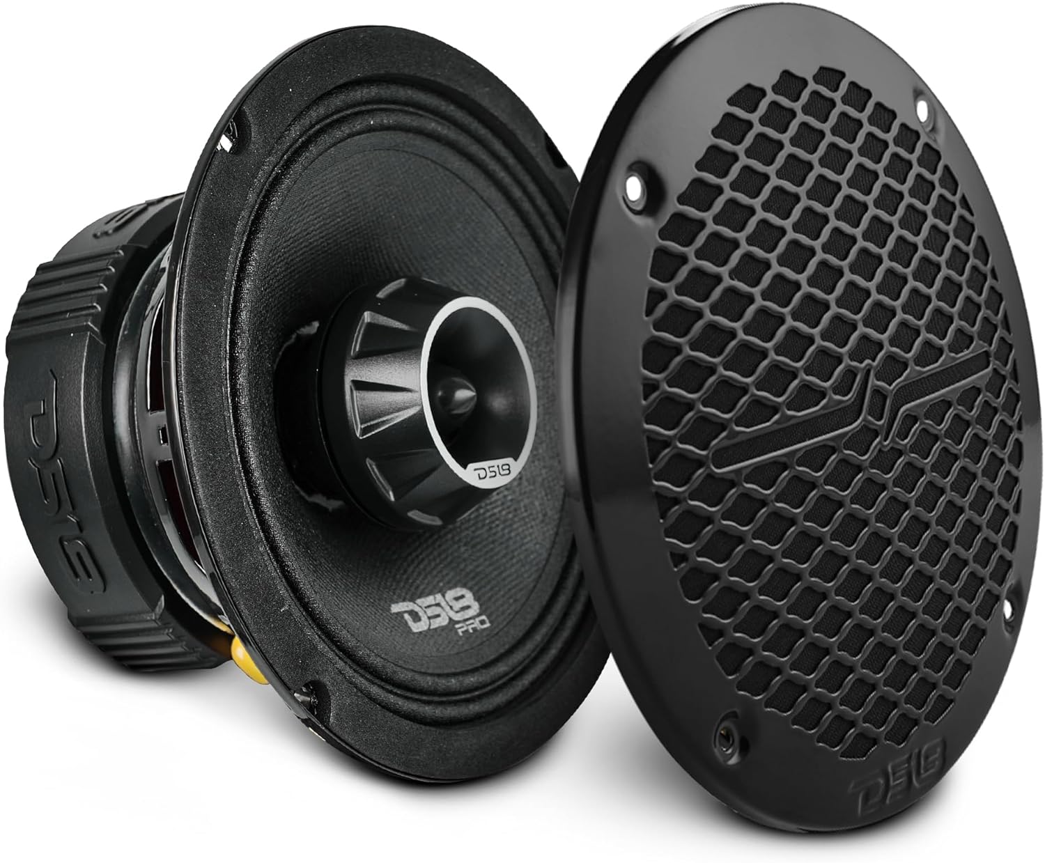 DS18 PRO-ZT6 6.5-Inch 2 Way Pro Audio Midrange Speakers with Built-in Bullet Tweeter 4-Ohms 450W Max 225W RMS Water Resistant - Black Metal Mesh Grill Included (1 Speaker)