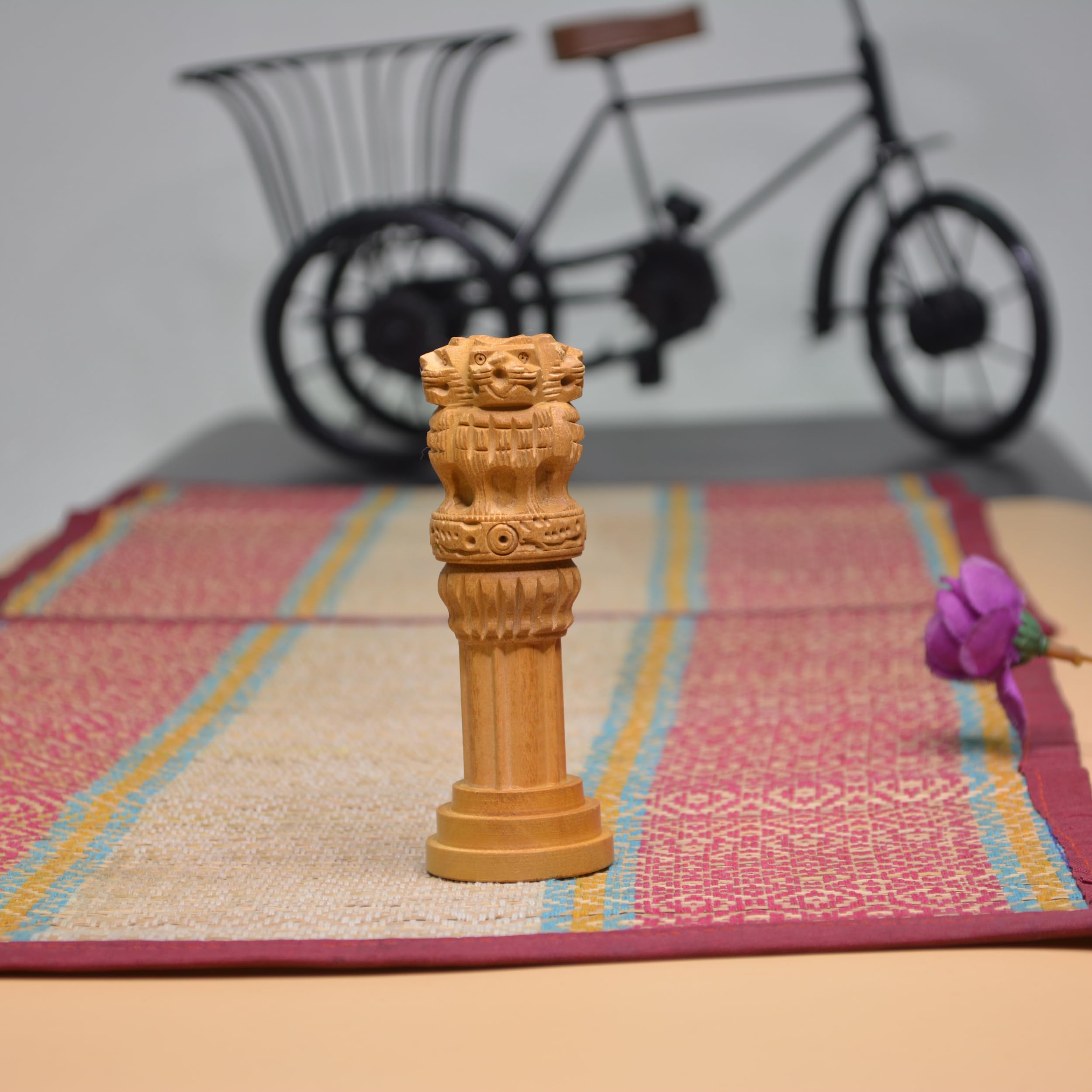 santarms Wood Ashoka Pillar 3" Inch - Stambh for Table Advocate Accessories Gifts Women Men Brother Girls Stand Car Statue Ashok National Office Showpiece Home Decor Indian Decoration
