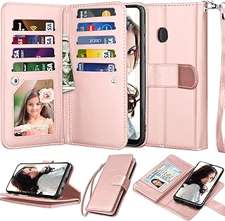 Njjex Wallet Case For Samsung Galaxy A20, For Galaxy A30 Case, [9 Card Slots] PU Leather Credit Holder Folio Flip [Detachable][Kickstand] Magnetic Phone Cover & Lanyard For Samsung A20 A30 [Rose Gold]
