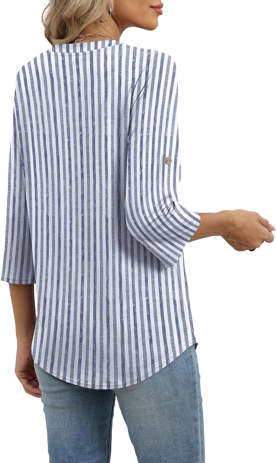 XIEERDUO 3/4 Length Sleeve Womens Tops V Neck T Shirts Both Side Buttons Blouses Business Casual Outfits Loose Fit - Image 5