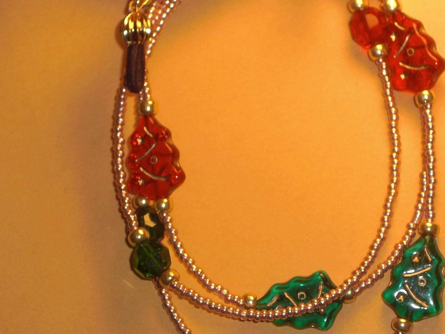Beaded Eyeglass Chain Christmas Tree Accents Red Green and Gold 28 inches Fancy Ends