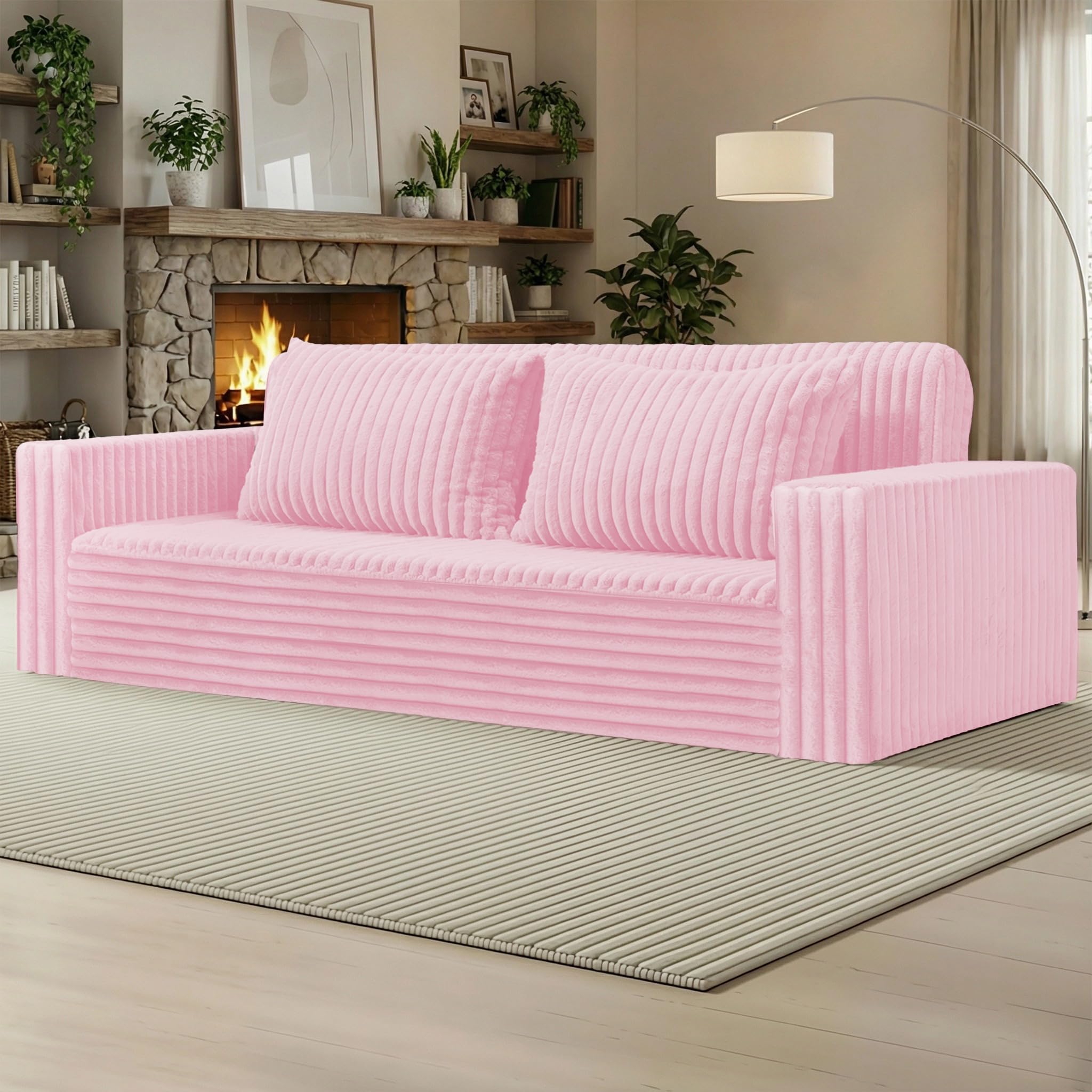 HABUTWAY Folding Sofa Bed, 2 in 1 Convertible Sleeper Chair with 2 Pillows, Portable Fold Out Chair Bed with Armrest, Comfy Floor Couch, Lazy Sofa for Living Room Bedroom Dorm Home Office, Pink