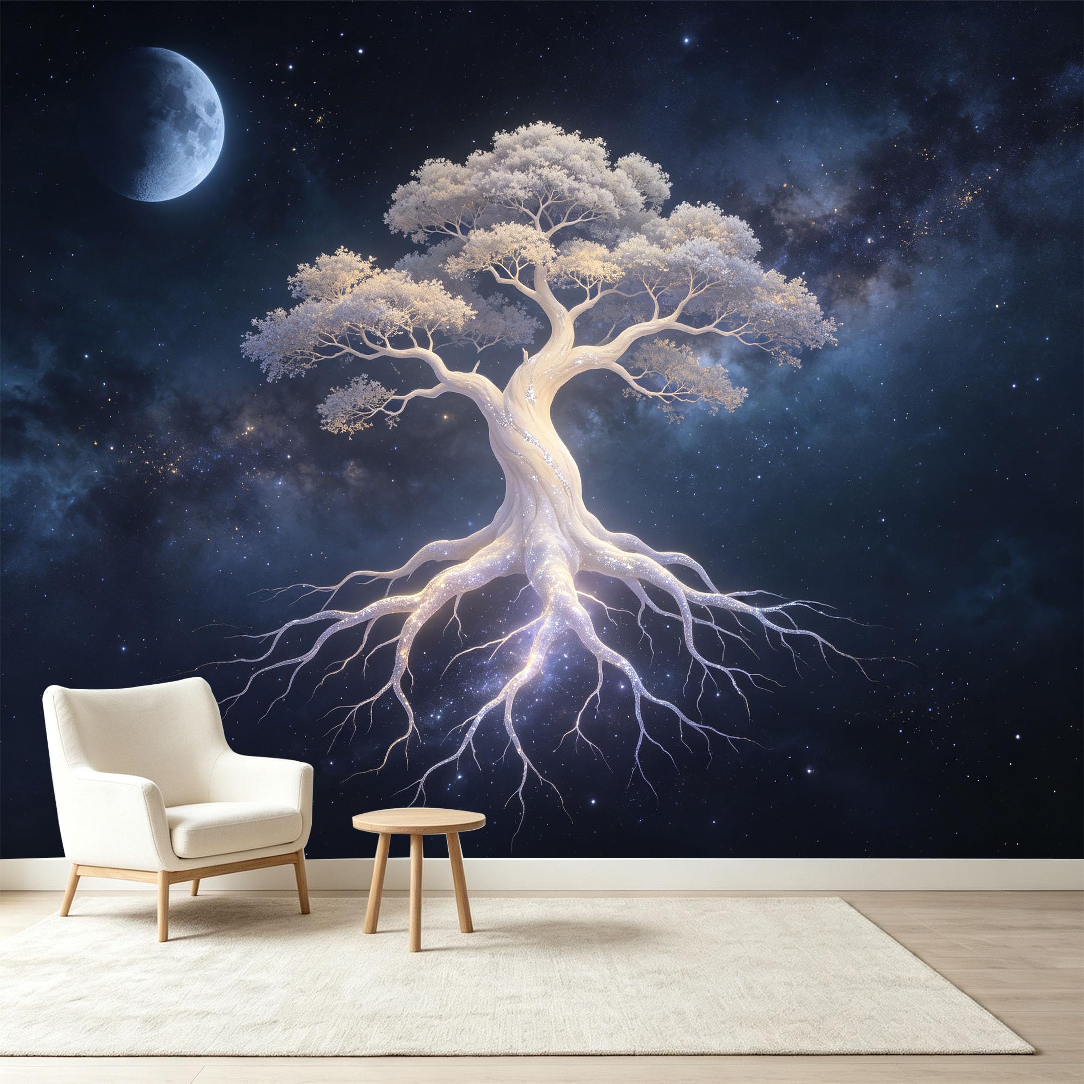Custom Size Wall Murals Cosmic Ancient Tree Nebula Energy Giant Tree Self-Adhesive Wall Fabric Removable Wallpaper Wall Decor for Living Room Bedroom Bathroom