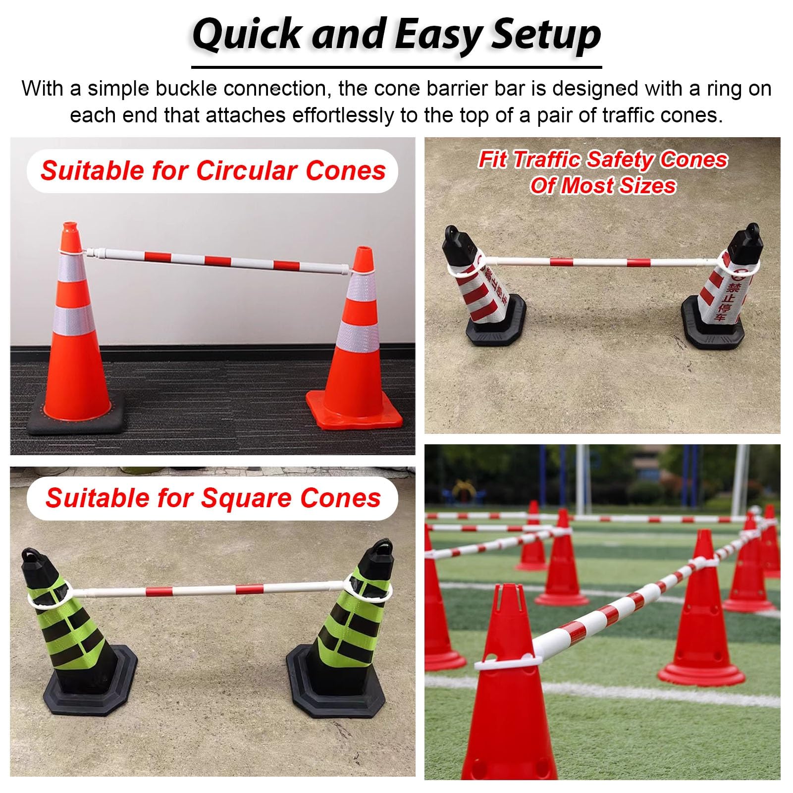 Barres de Cônes de Circulation Cônes de Signalisation Routière pour Barricades, Barres Télescopiques avec Film Réfléchissant, Poteau de Raccordement pour Cônes de Chantier(Ring 9 cm (3 1/2“),10pcs)