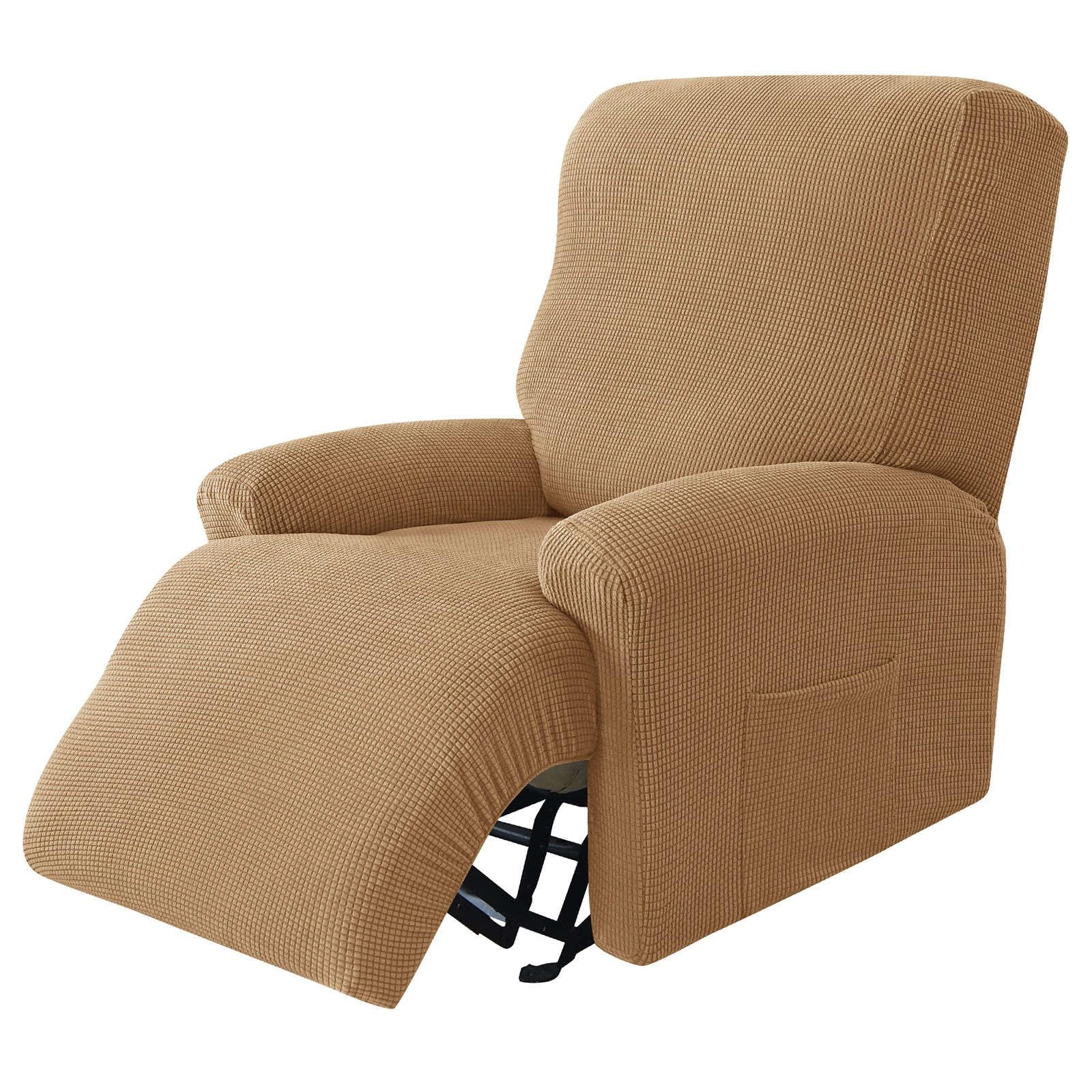 WJHDWYD Elastic 4-Piece Relax Reclining Armchair Cover for 1 Seater, Soft Jacquard Fabric Electric Reclining Relax Armchair Cover with Pockets Armchair Cover for Pets Children(Cachi,1 posto)