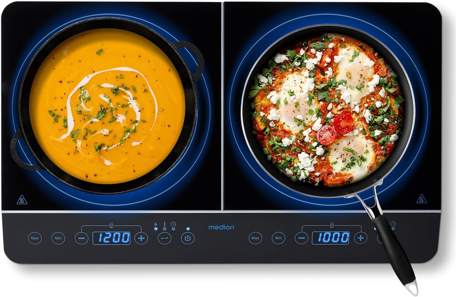 MEDION MD 15324 Double Induction Hob, 3500 Watt, Two Hobs, 10 Temperature Settings, LED Display, Black