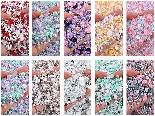 Miniatura 2 de Diamantes de imitación y perlas artesanales de tamaño mixto de 1.06 oz, diamantes de imitación de resina de gelatina de 0.079 a 0.394 pulgadas para