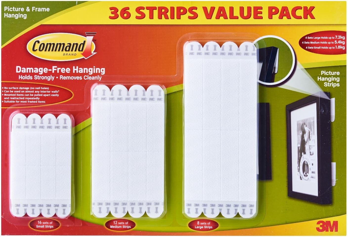 3M Command 36 Picture & Frame Hanging Strips Value Pack