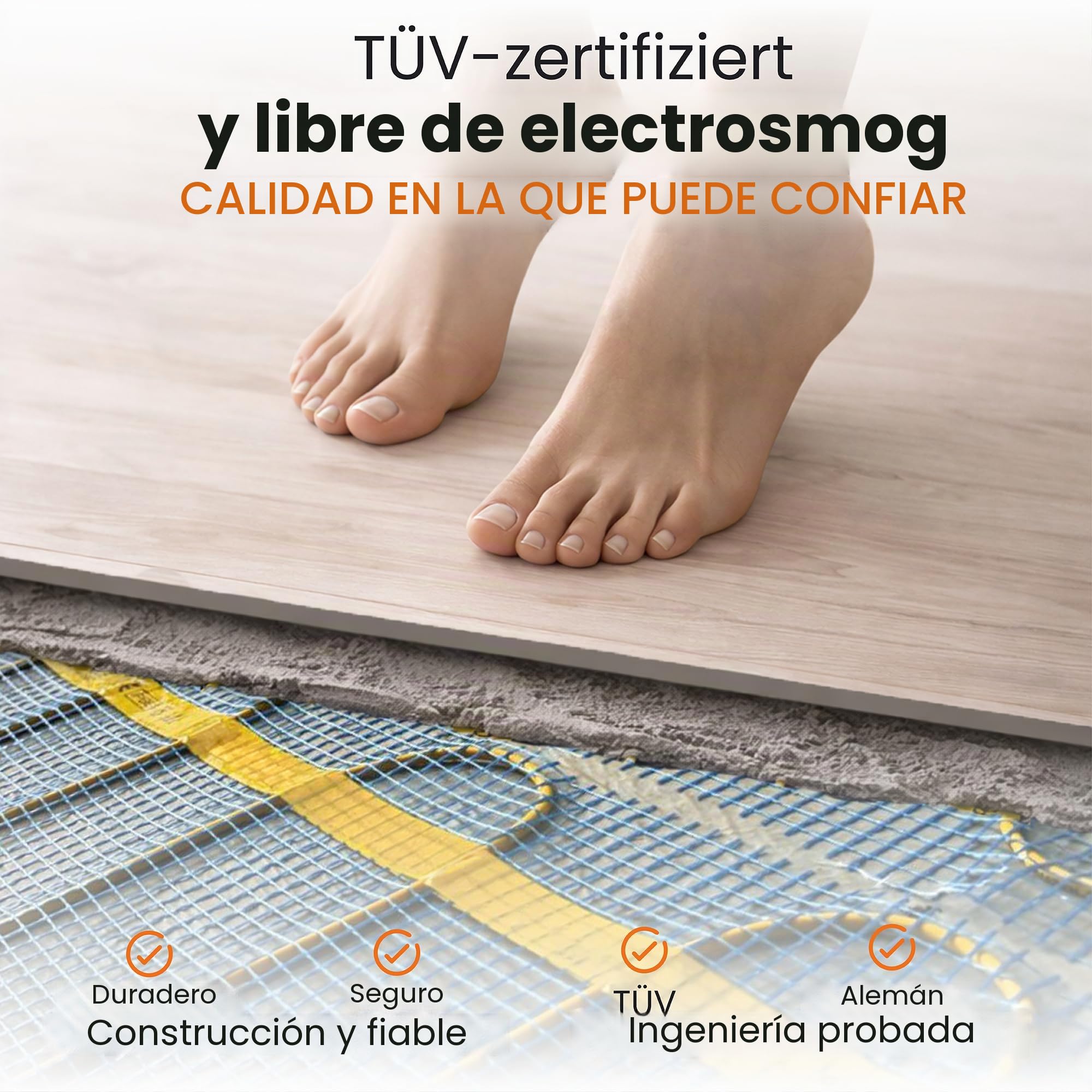 Flexithermo™ Standart kit suelo radiante eléctrico, calefacción por suelo radiante I suelo calefactable incl. termostato digital con programa semanal, potencia calorífica 150 W/m² (2,0m x 0,5m; 1m²)