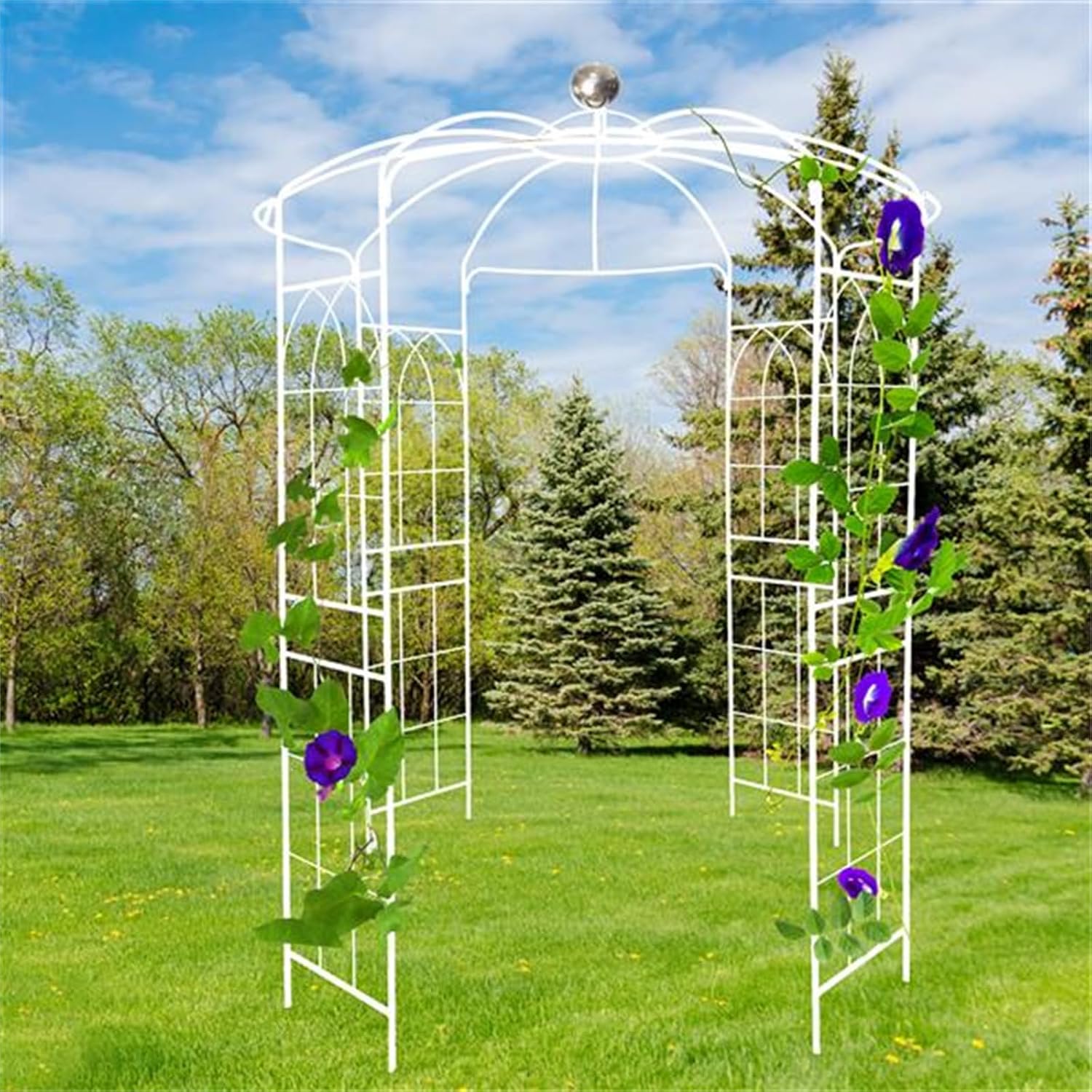 Metal Garden Arch Iron Garden Arbors Gazebo Dia 81.3'' x 114.2'' High Birdcage Shape Pergola Pavilion for Wedding Ceremony Cream White