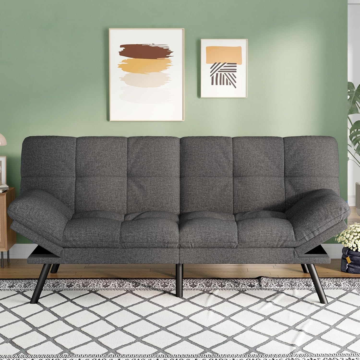 Opoiar Convertible Futon Sofa Bed,71" Memory Foam Futon Couch,Detachable Cushion,Adjustable Backrest & Armrest,Linen Modern Loveseat Sleeper Recliner for Living Room,Office,Apartment,Retro Grey