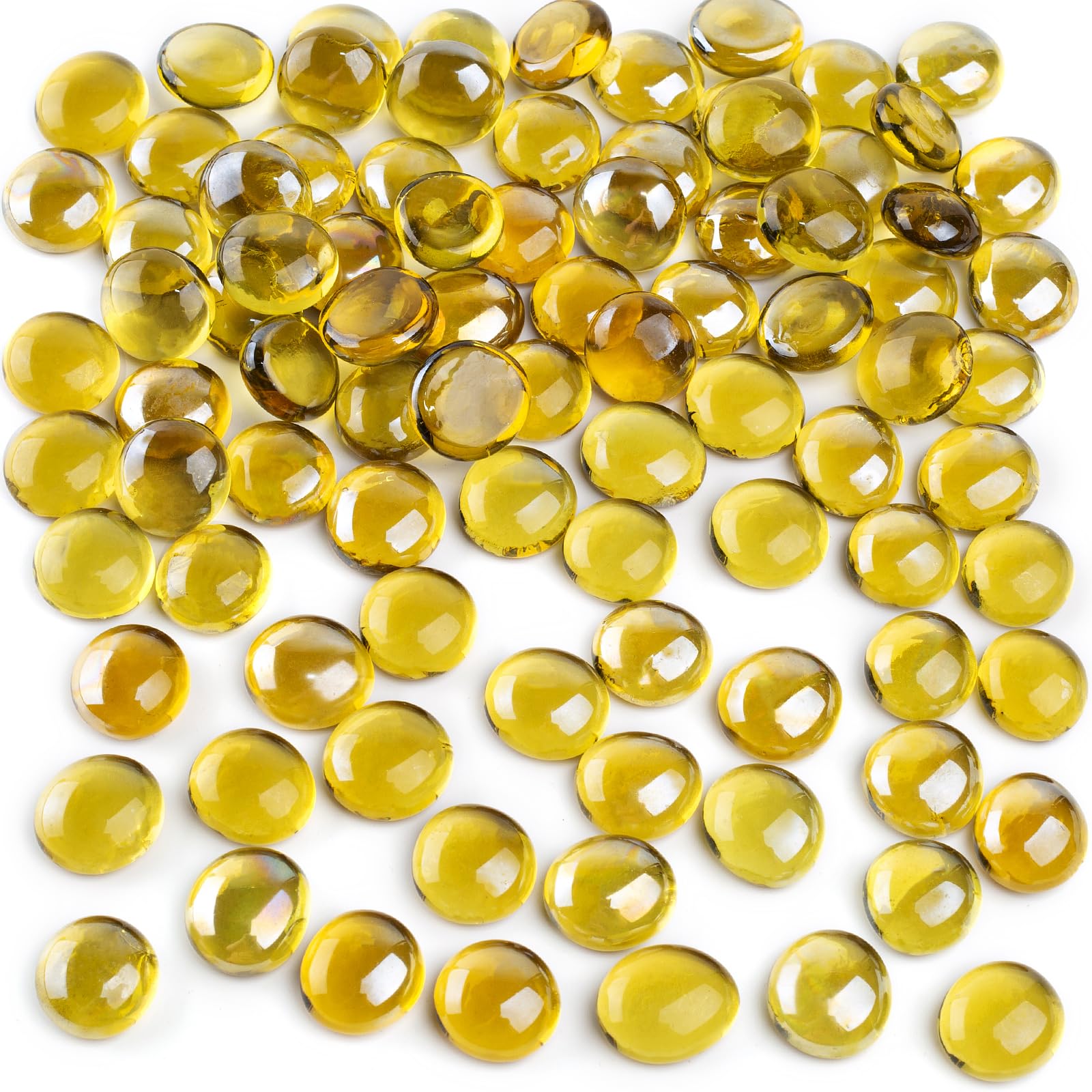 FUTUREPLUSX 1 LB Yellow Glass Beads, Flat Marbles for Vase Fillers