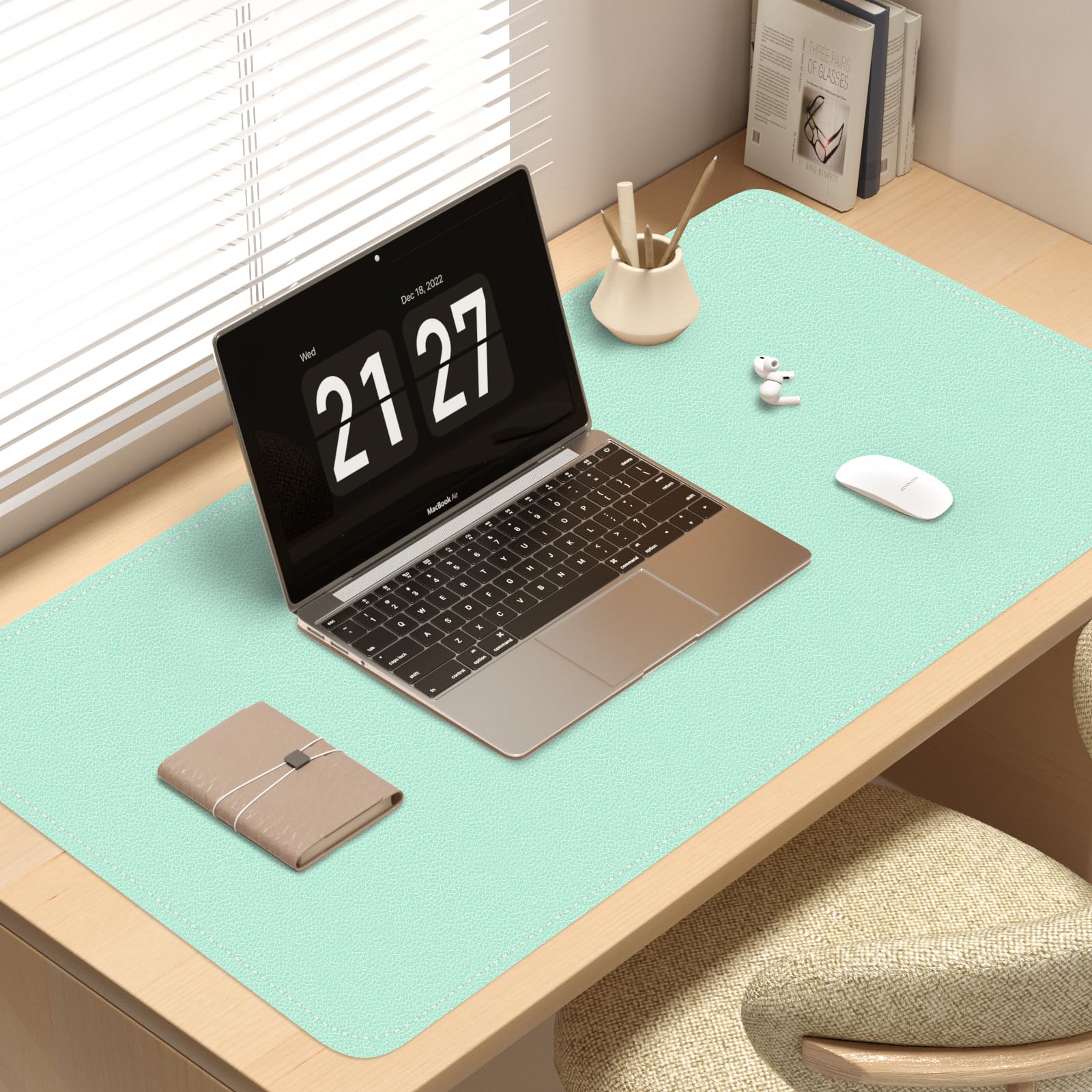 Alfombrilla de escritorio de doble cara, protector de escritorio para oficina, protector de escritorio impermeable, alfombrilla de ratón grande para teclado y ratón, 60 x 35 cm, verde lago+azul