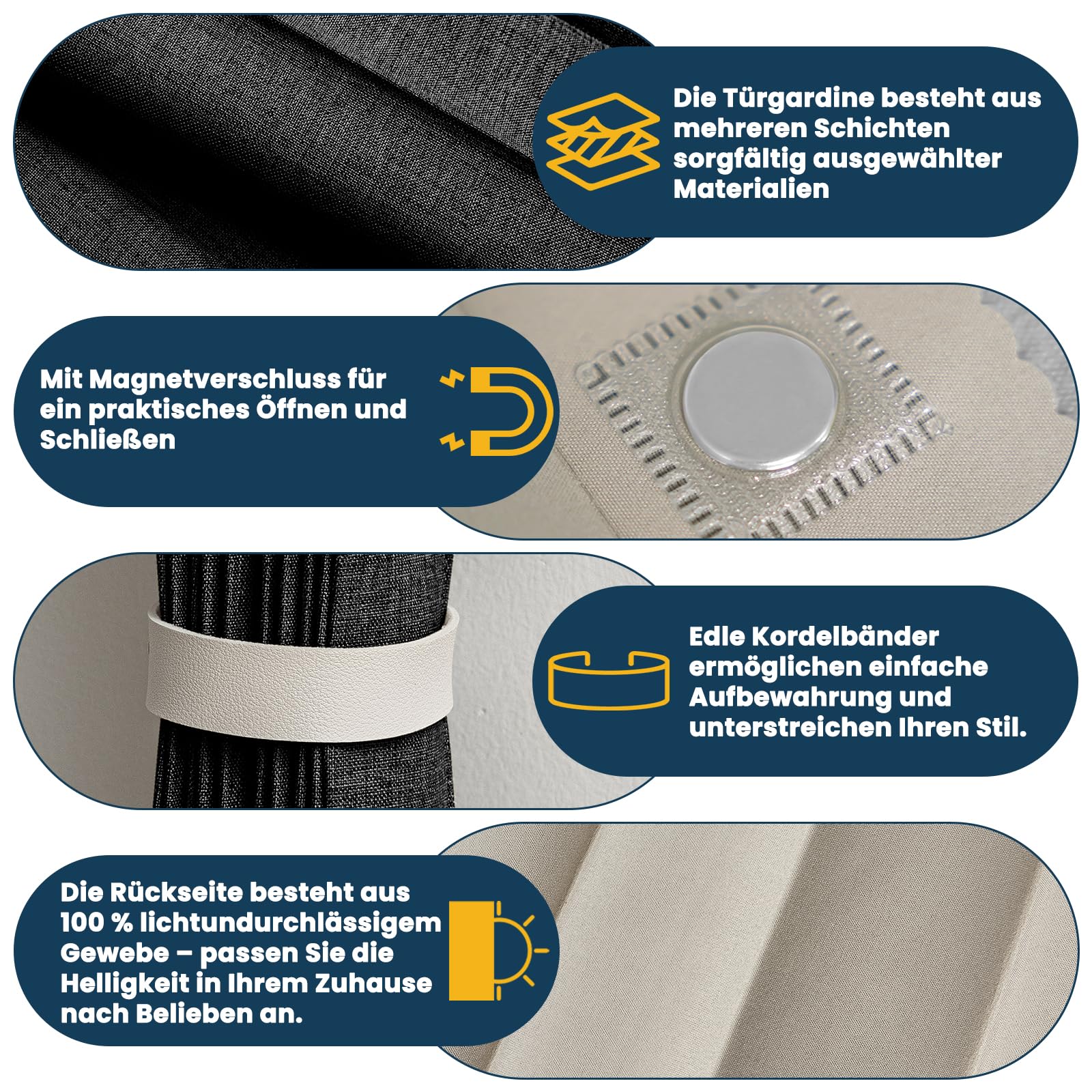 AJAZZ 100% Verdunkelung Türvorhang Ohne Bohren, Schwarz, B140 x H201 cm, Magnetischer Schiebetürvorhang mit Schienen, Akkordeon Faltdesign