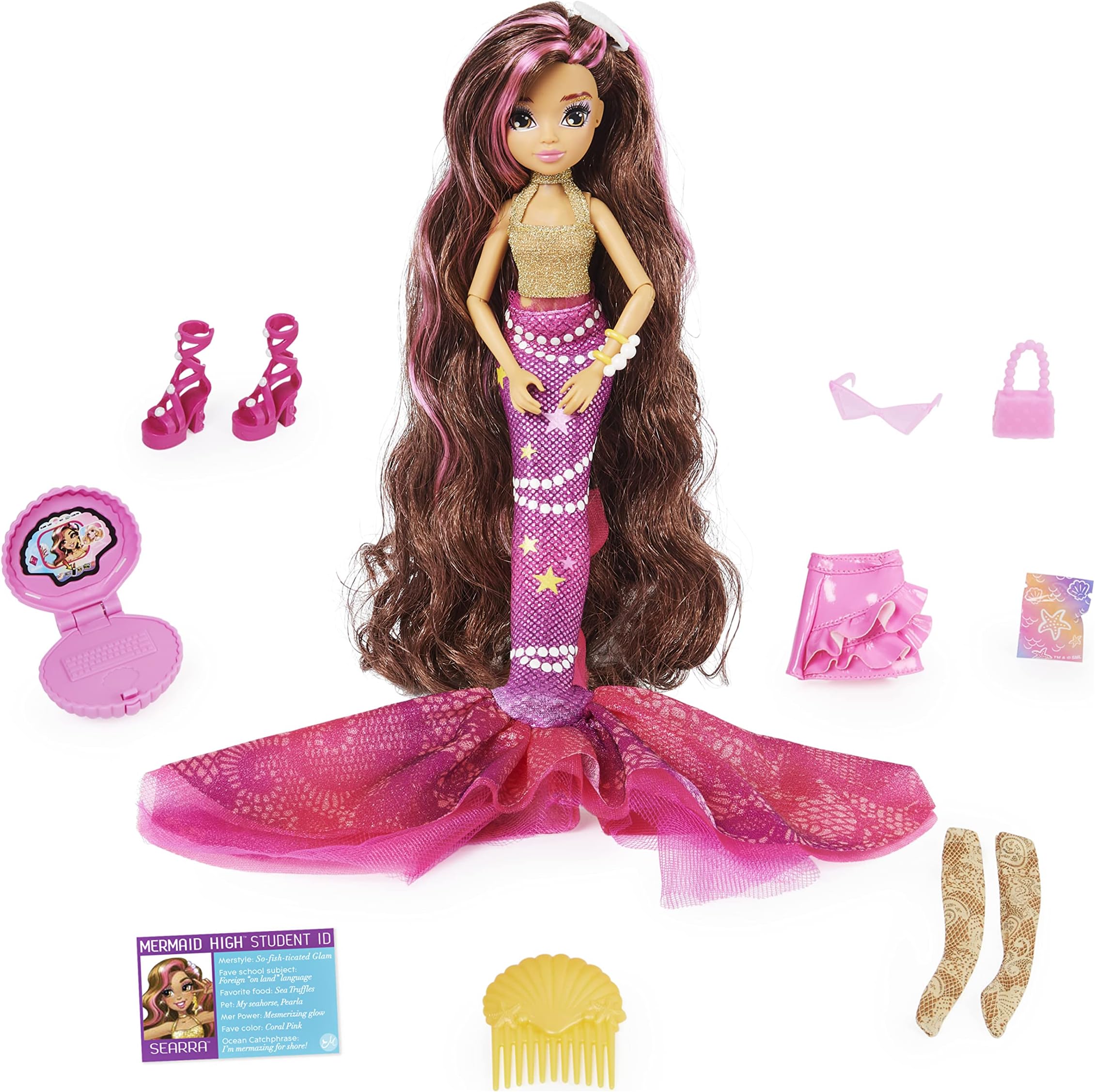MERMAID HIGH, Searra Deluxe Mermaid Doll & Accessories with Removable Tail, Doll Clothes and Fashion Accessories, Kids Toys for Girls Ages 4 and up