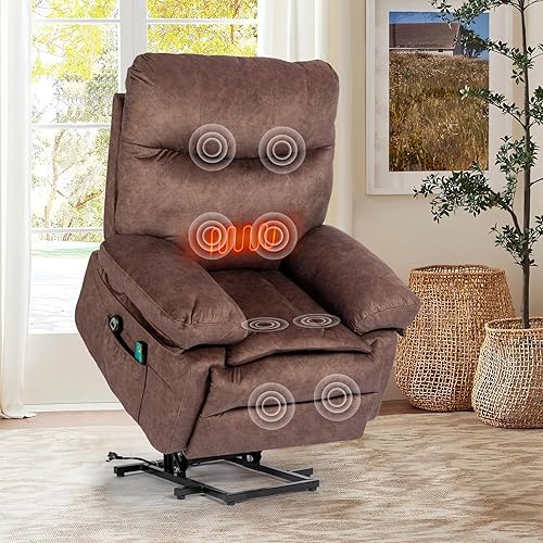 Modern Flannel Electric Power Lift Chair, Recliner Massage Chair, Adjustable Furniture for Back, Legs w/ 3 Positions, USB Port, Heat