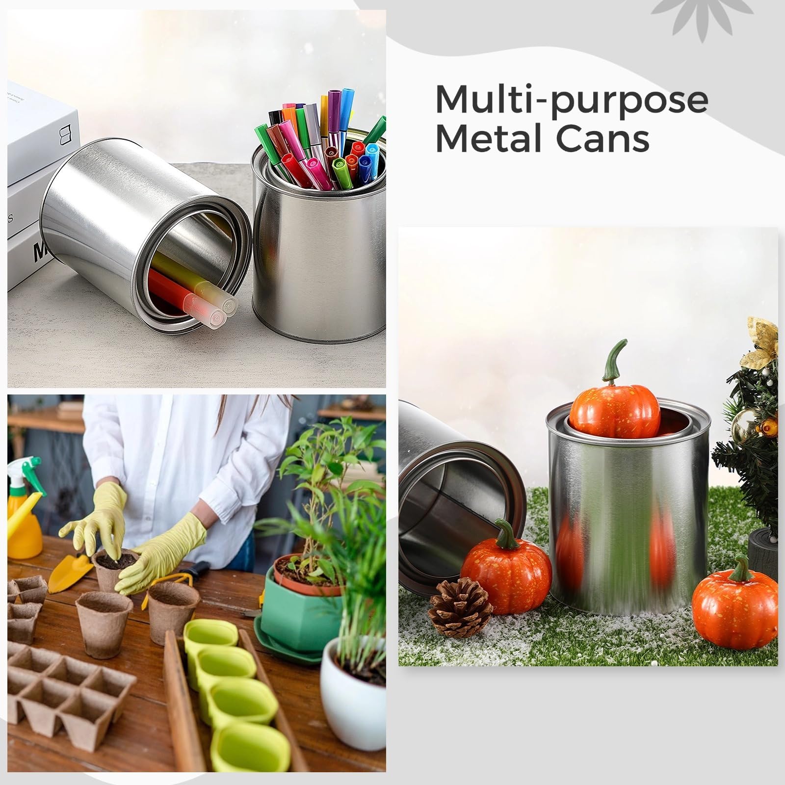 Paquete de 12 latas de pintura de metal vacías con abrelatas y tapas, recipientes de 2 pintas para pinturas, disolventes, adhesivos