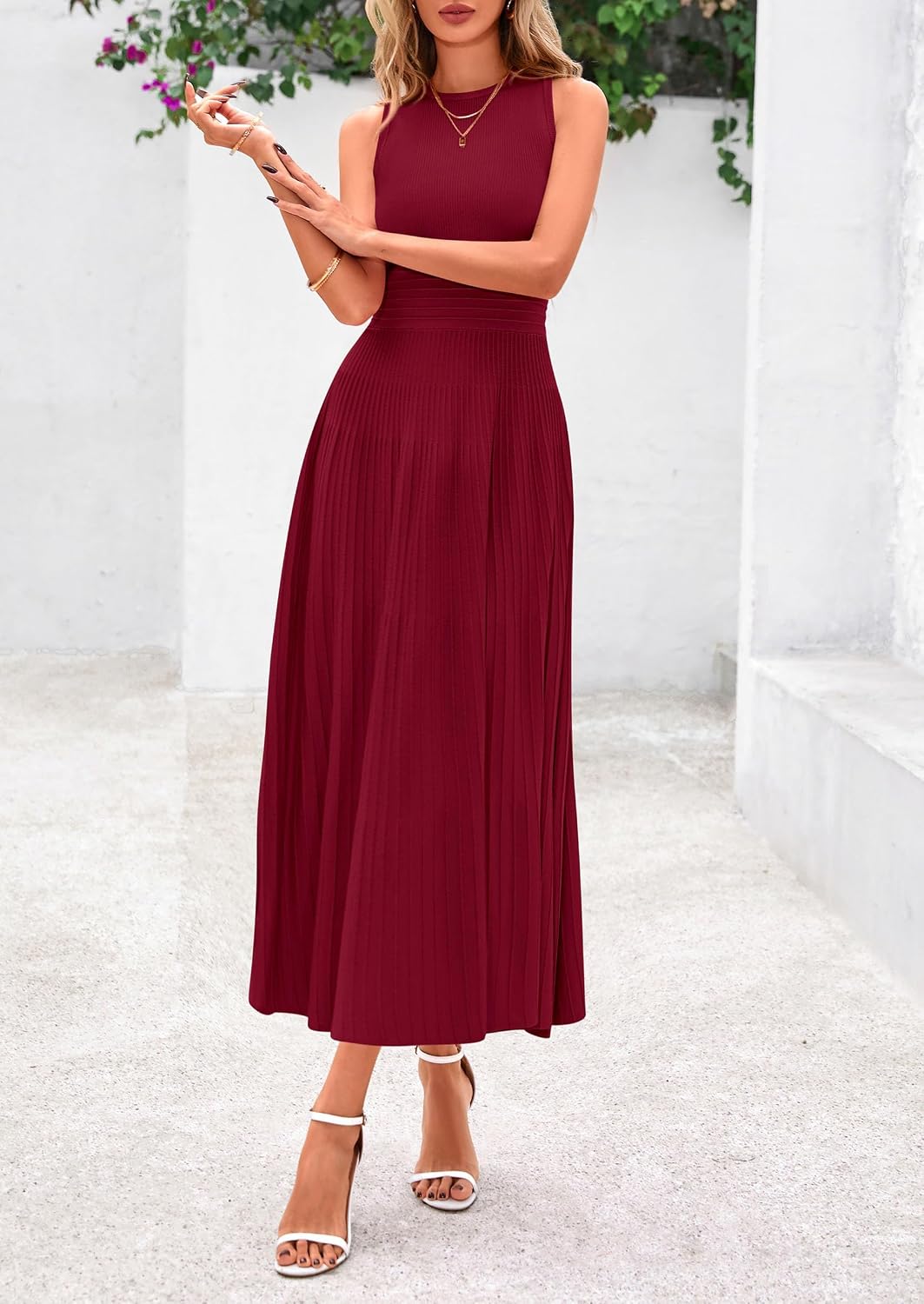  Spring Casual Dresses for Women 2026 Summer Business Work Midi Sleeveless A Line Pleated Cocktail Dress thumbnail
